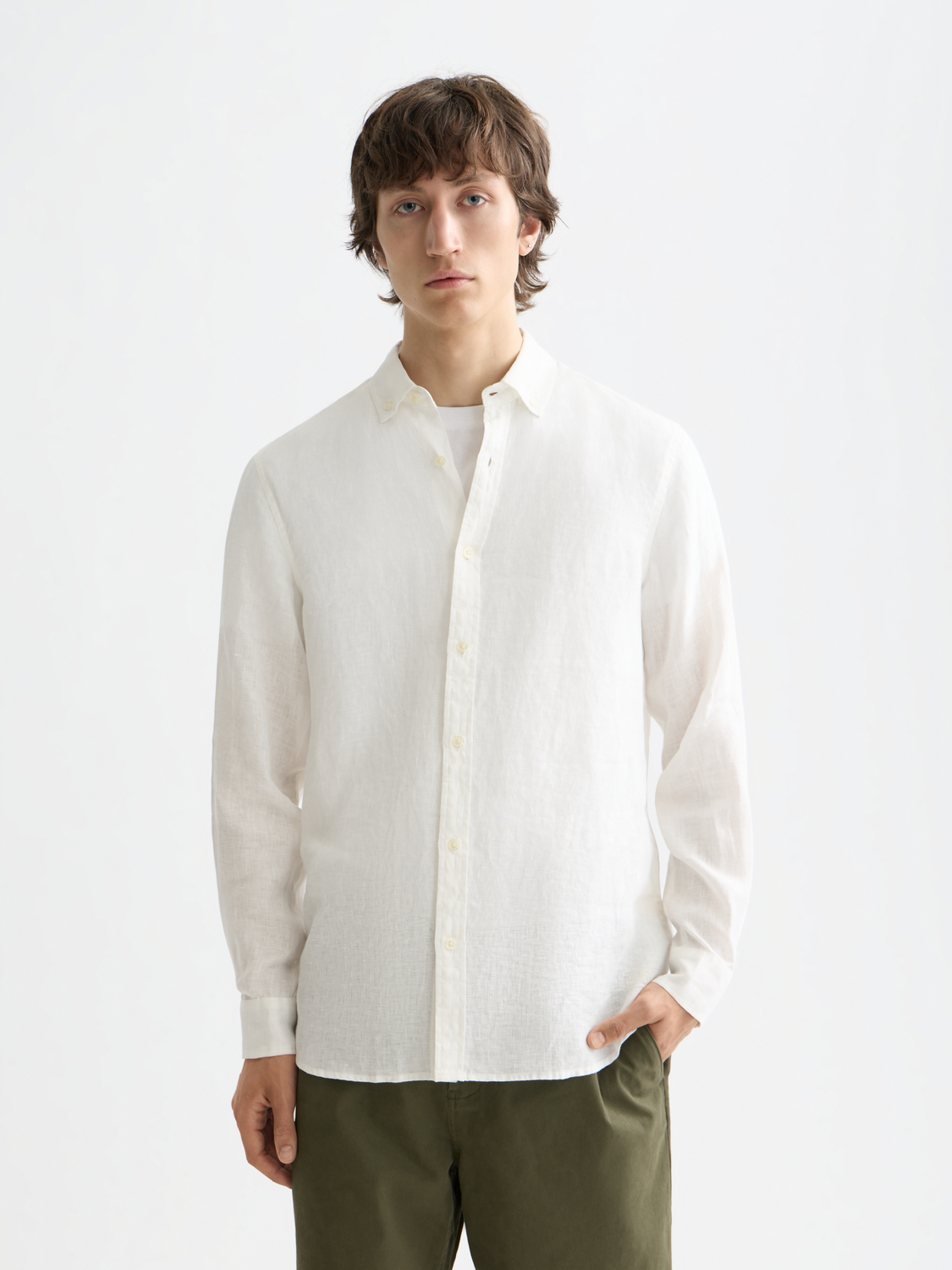 Long sleeve linen shirt by Scotch & Soda, light fabric with a casual fit, shown on a neutral background.