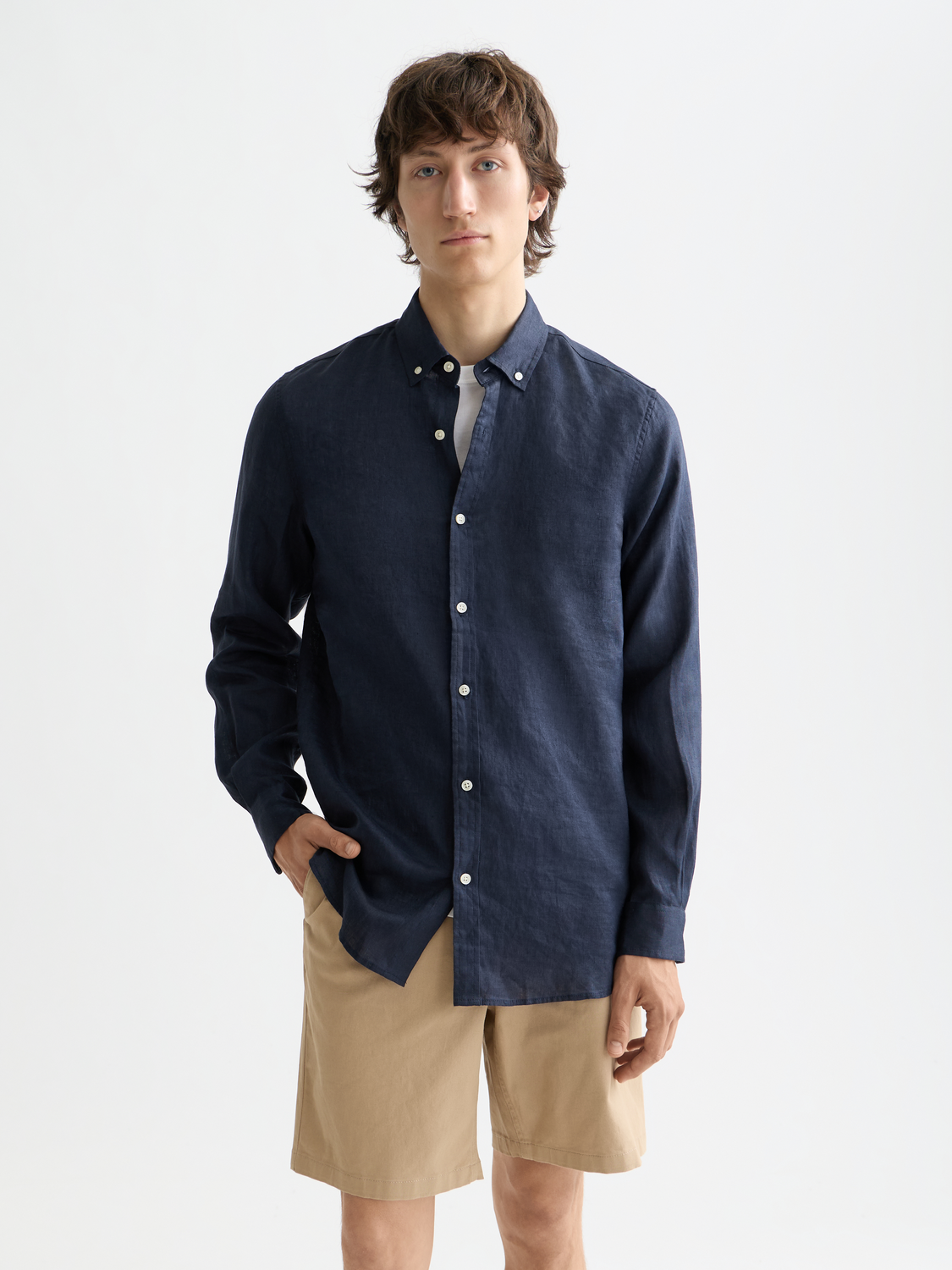 Long-sleeve linen shirt by Scotch & Soda, featuring a relaxed fit and natural fabric texture in a stylish design.