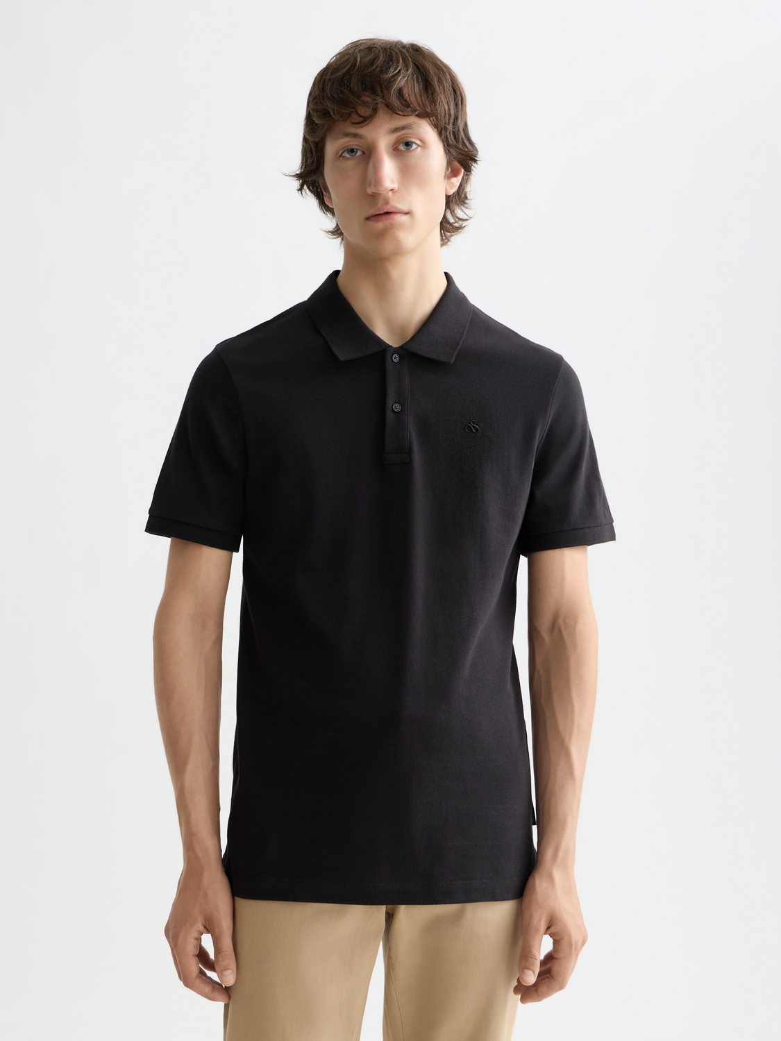 Scarlet red Scotch & SODA logo pique polo shirt with a classic collar and short sleeves, displayed flat.