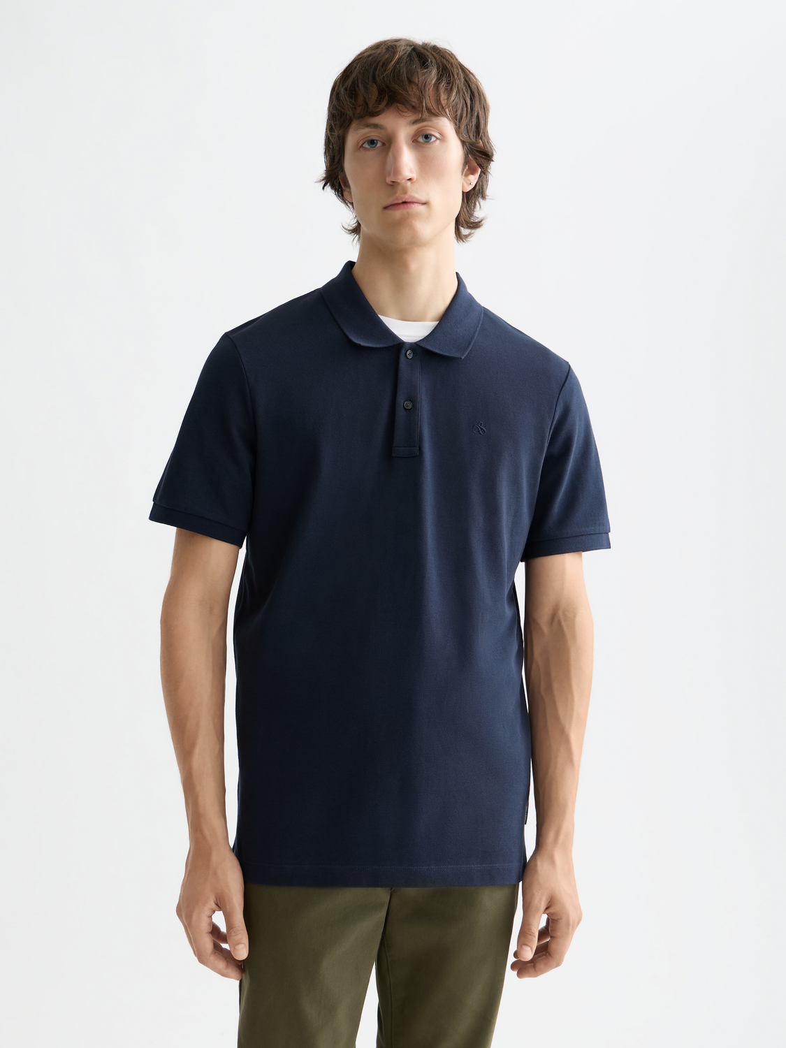 Scotch & Soda logo pique polo shirt in navy with embroidered logo on chest and classic collar, casual men's polo.