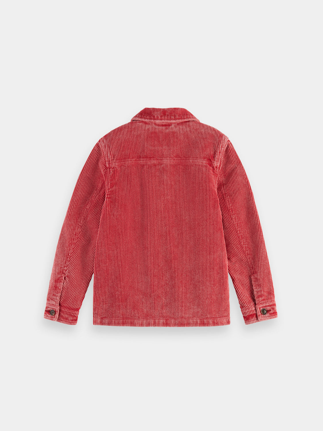 Kids' corduroy overshirt jacket by Scotch & Soda in dark color, featuring a button-up front and classic collar.
