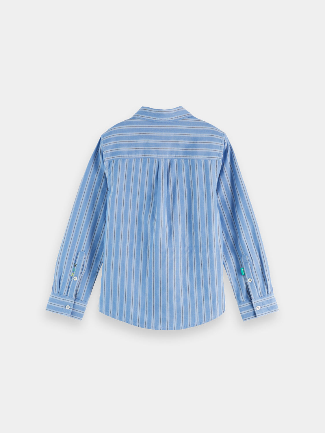 Kids long-sleeve yarn-dyed shirt by Scotch & Soda, featuring a colorful striped pattern and button-down collar.