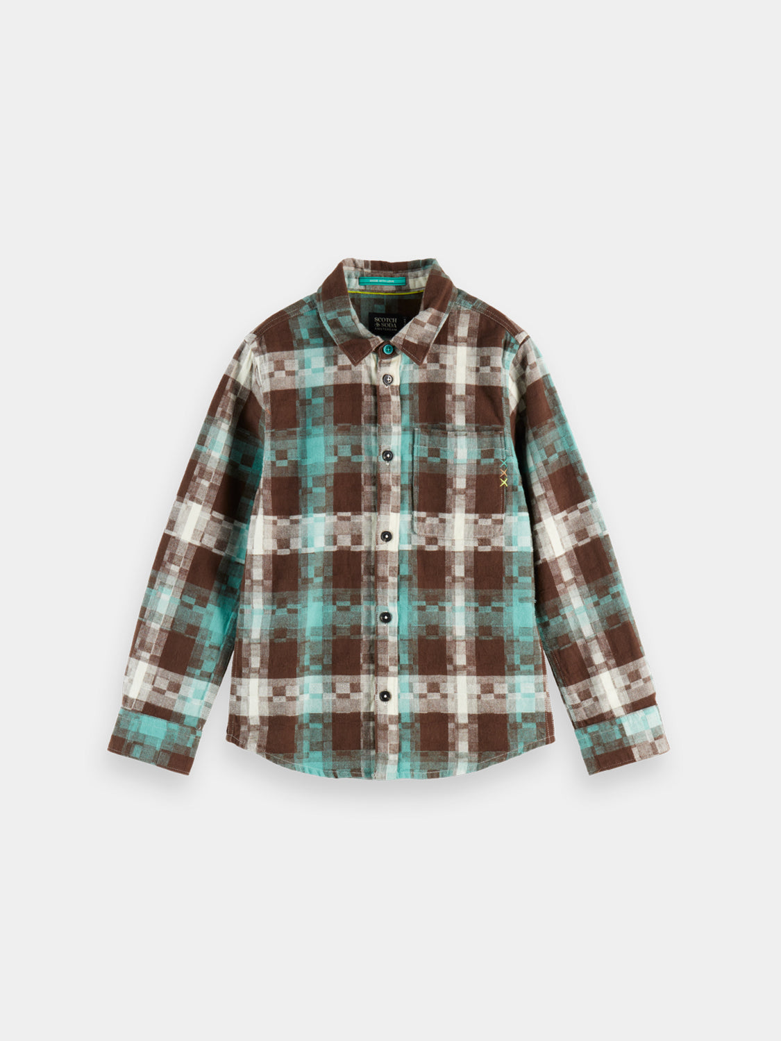Kids' long sleeve flannel checked shirt by Scotch & Soda, featuring classic pattern and soft fabric for casual wear.