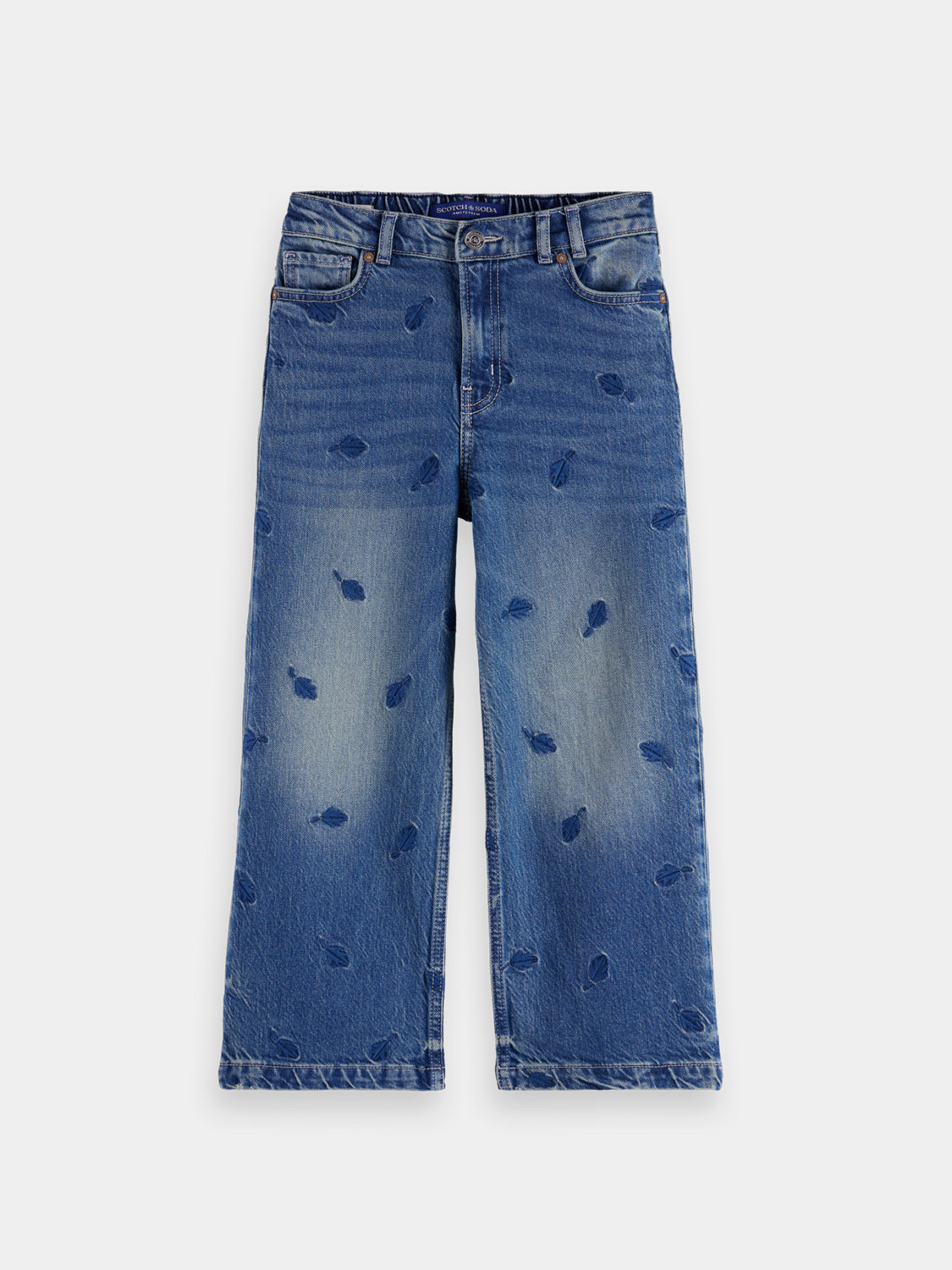 Kids' deep loose-fit denim jeans by Scotch & Soda, featuring a relaxed style and classic blue denim fabric.