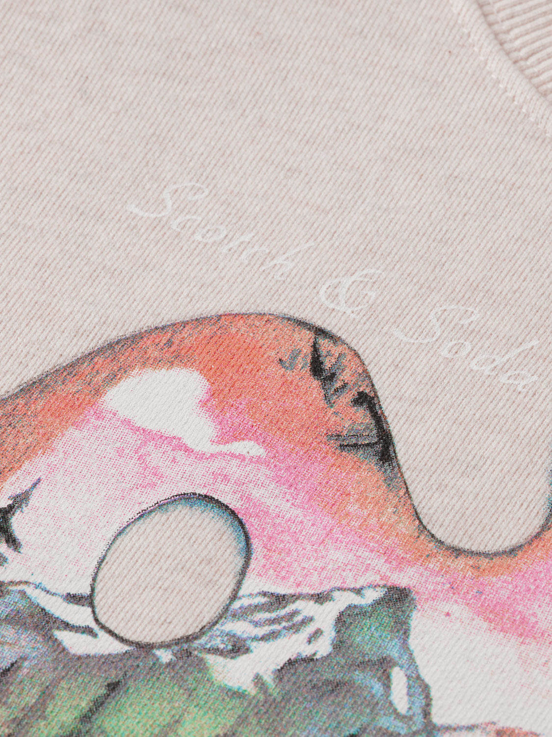 Kids artwork sweatshirt by Scotch & Soda featuring colorful printed design on grey cotton fabric.