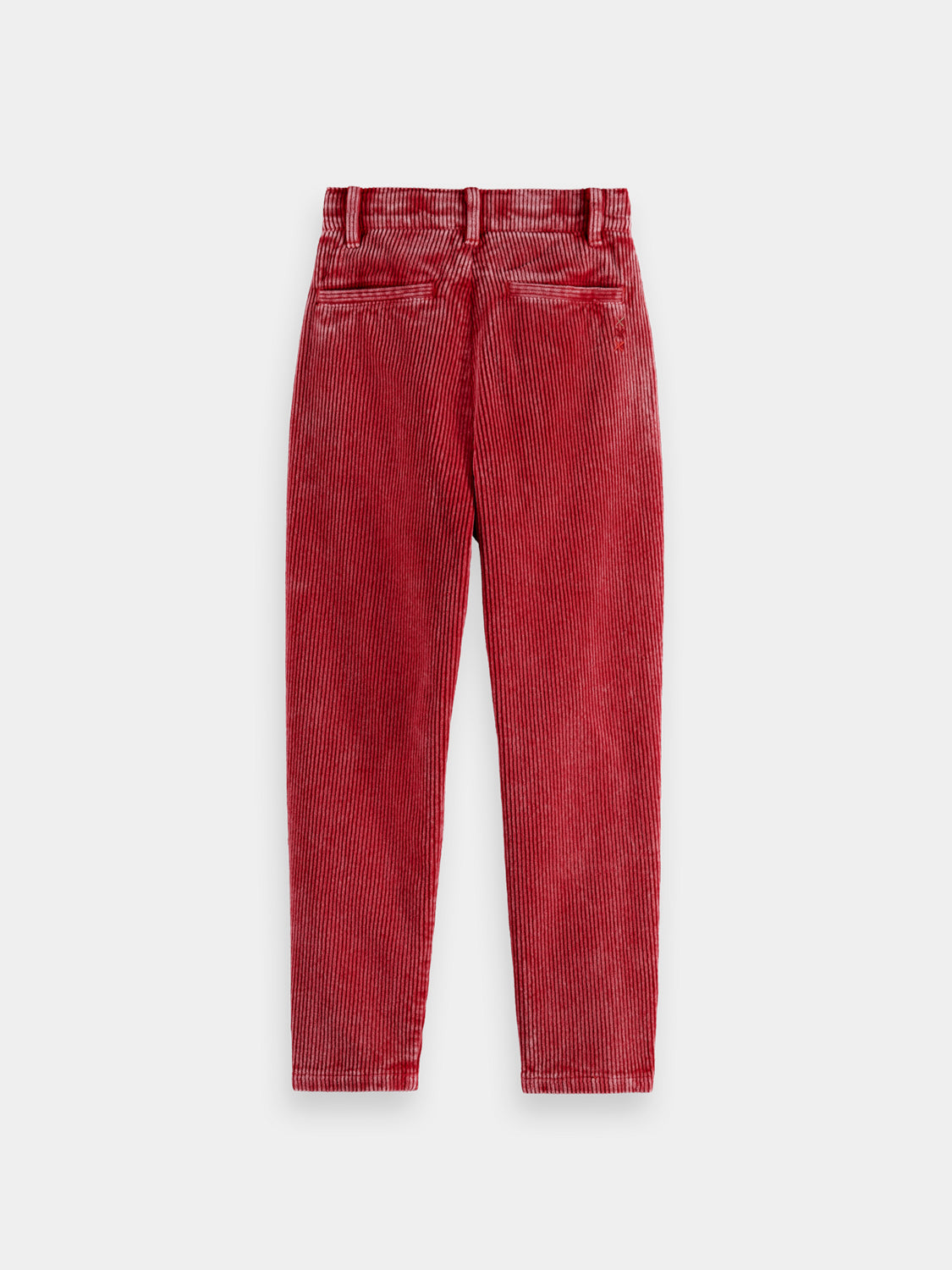 Kids' navy corduroy pants by Scotch & Soda, front view showing soft textured fabric and elastic waistband.