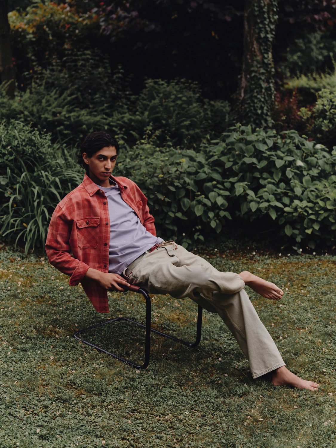 Scotch & Soda denim checked overshirt jacket with button closures and chest pockets, casual and stylish for everyday wear.