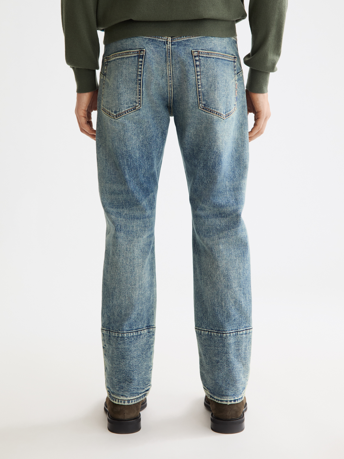 Blue Scotch & Soda Zee straight-fit denim jeans shown from the back, featuring classic five-pocket design and subtle branding details.