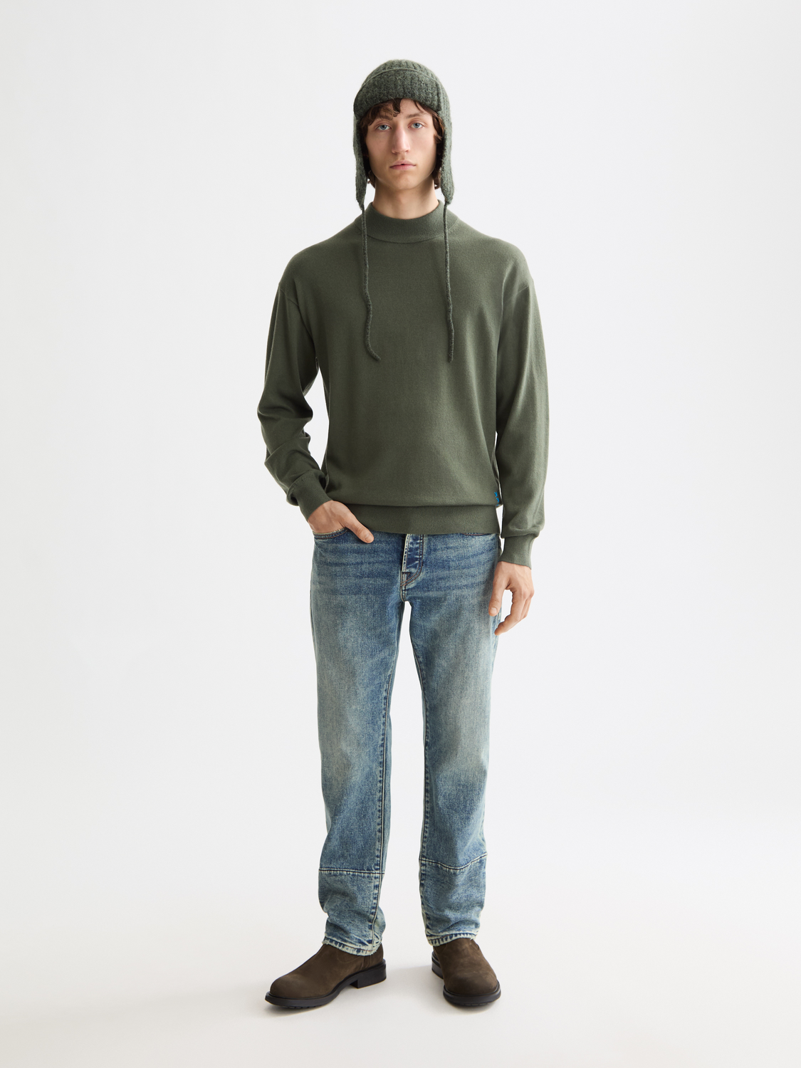 Scotch & Soda Zee straight-fit denim jeans showing classic blue denim fabric and tailored fit front view.