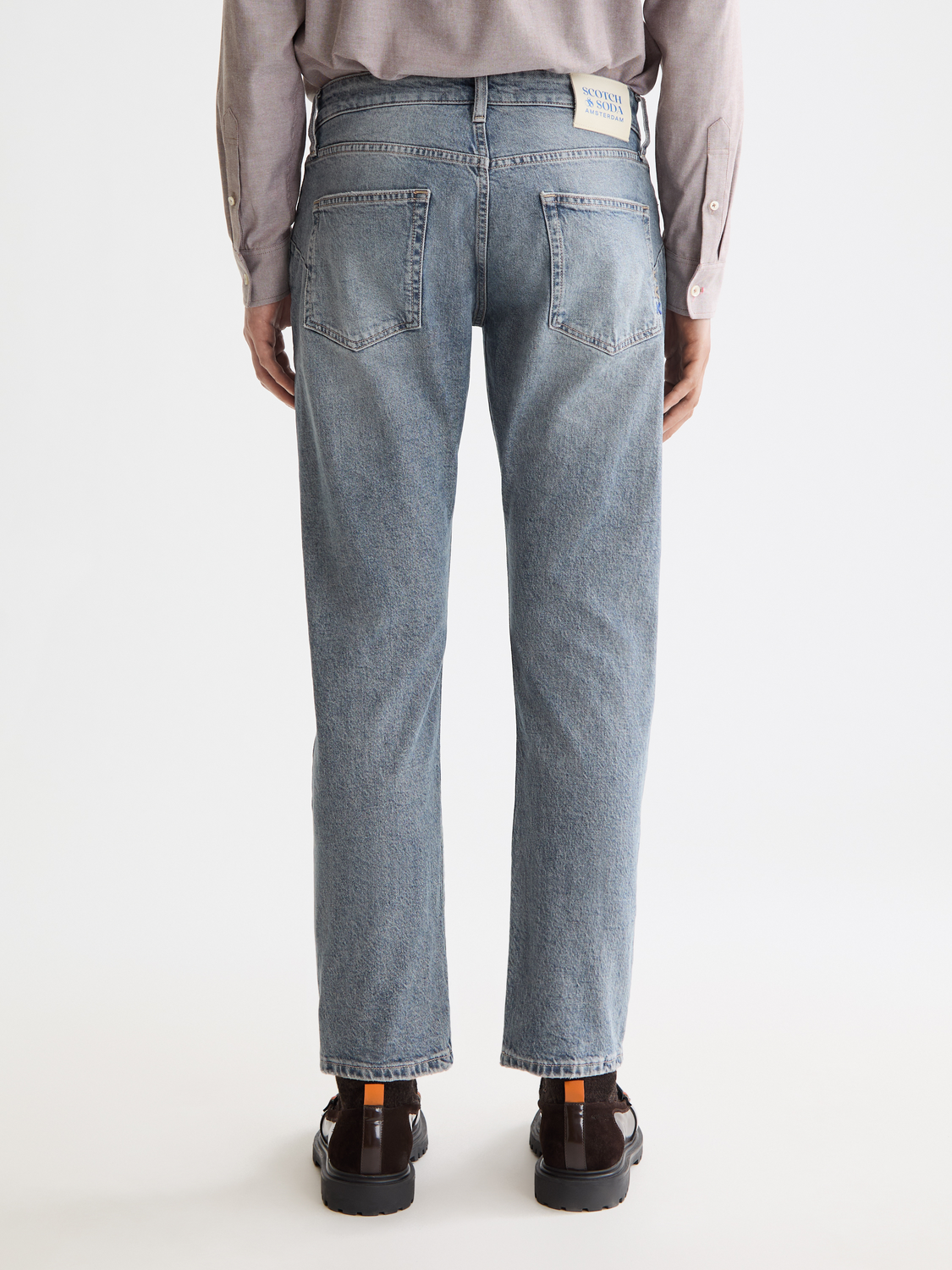 SCOTCH & SODA Zee straight-fit denim jeans, back view showing classic blue wash and fitted design.
