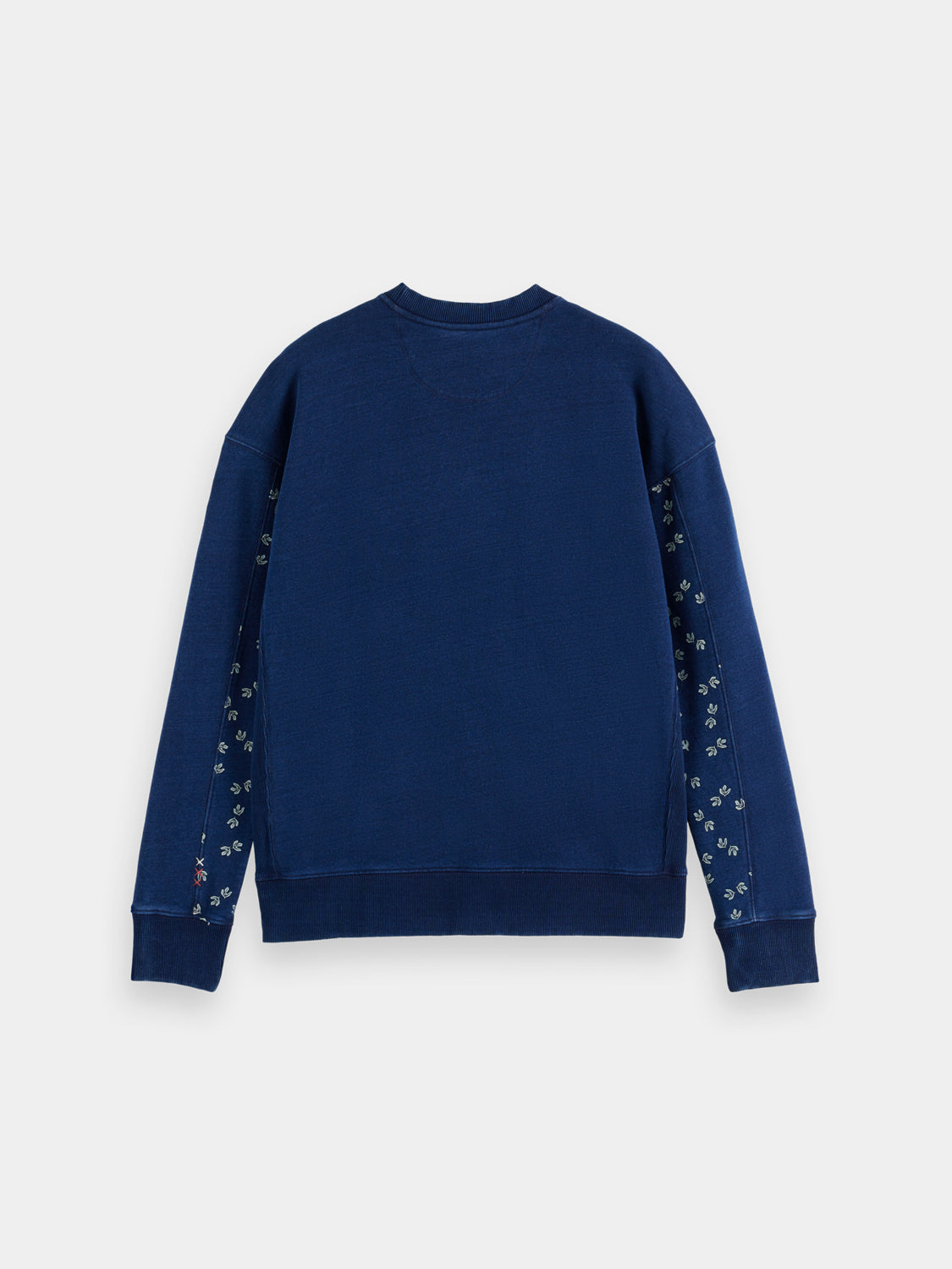 Indigo printed sweatshirt by Scotch & Soda, casual sweats with bold print, shown on a model.