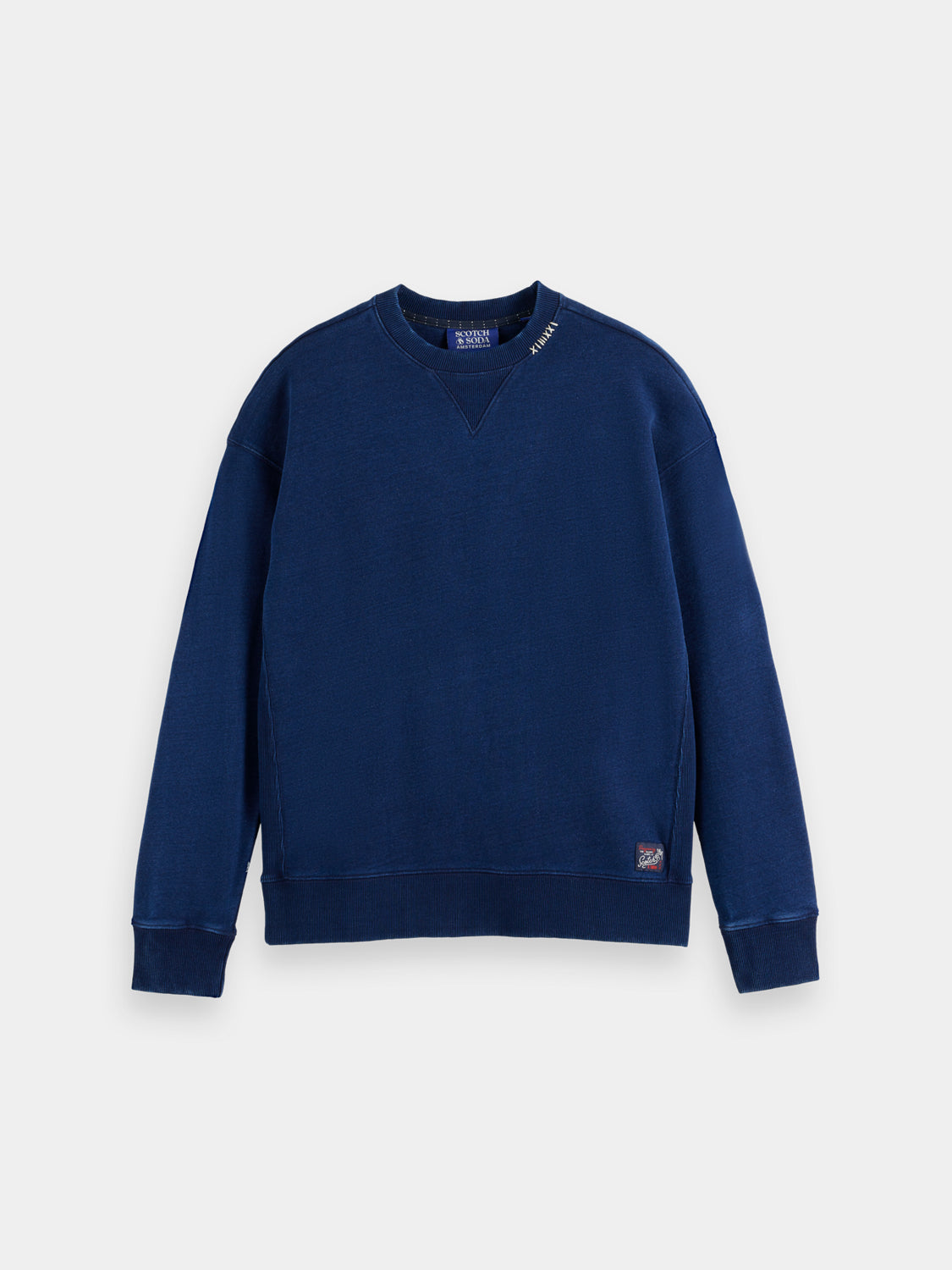 Indigo printed sweatshirt by Scotch & Soda, soft cotton fabric with stylish print, featuring long sleeves and a relaxed fit.