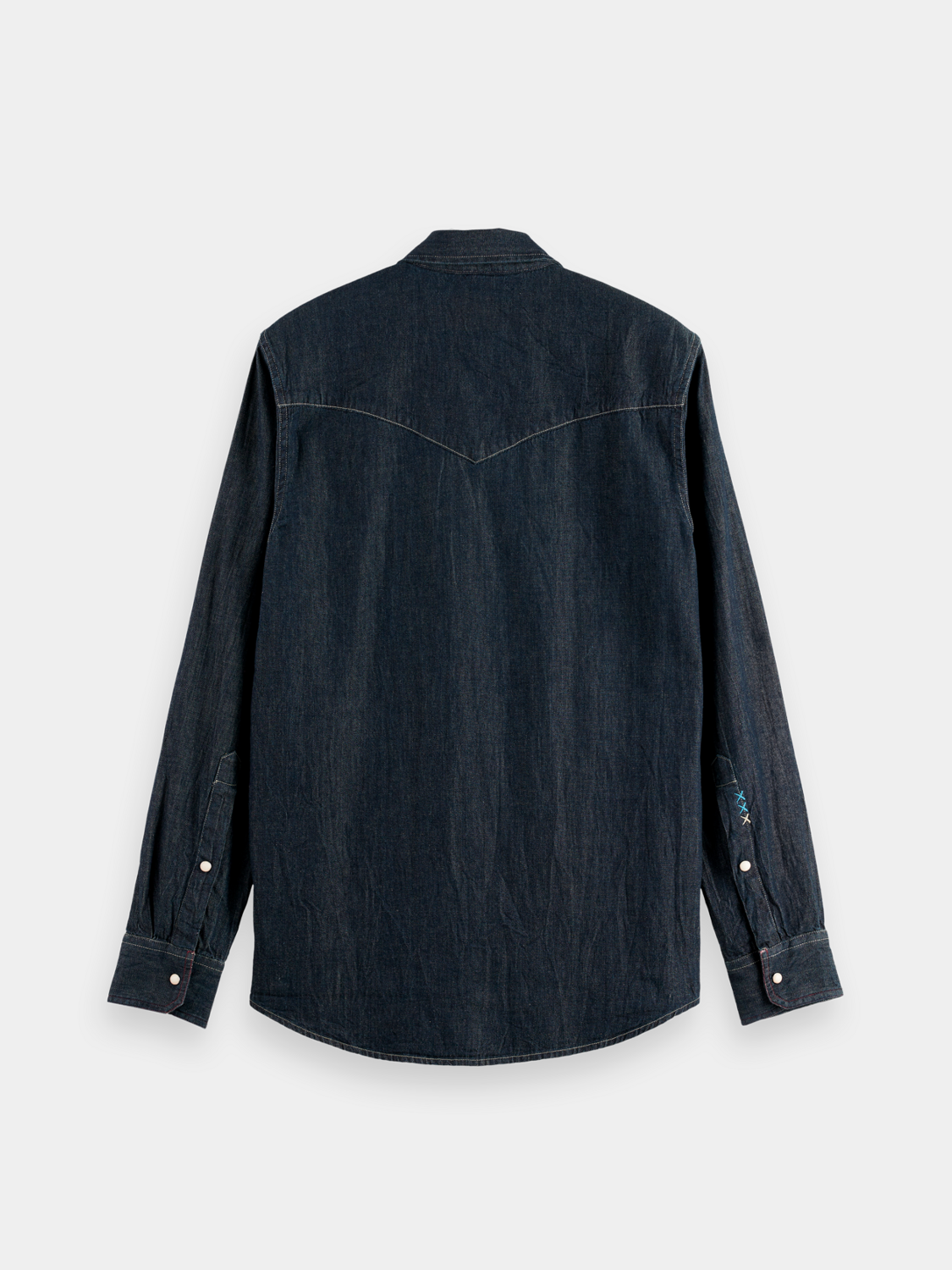 Black long-sleeve Scotch & Soda Western shirt with button-down front and classic Western styling.