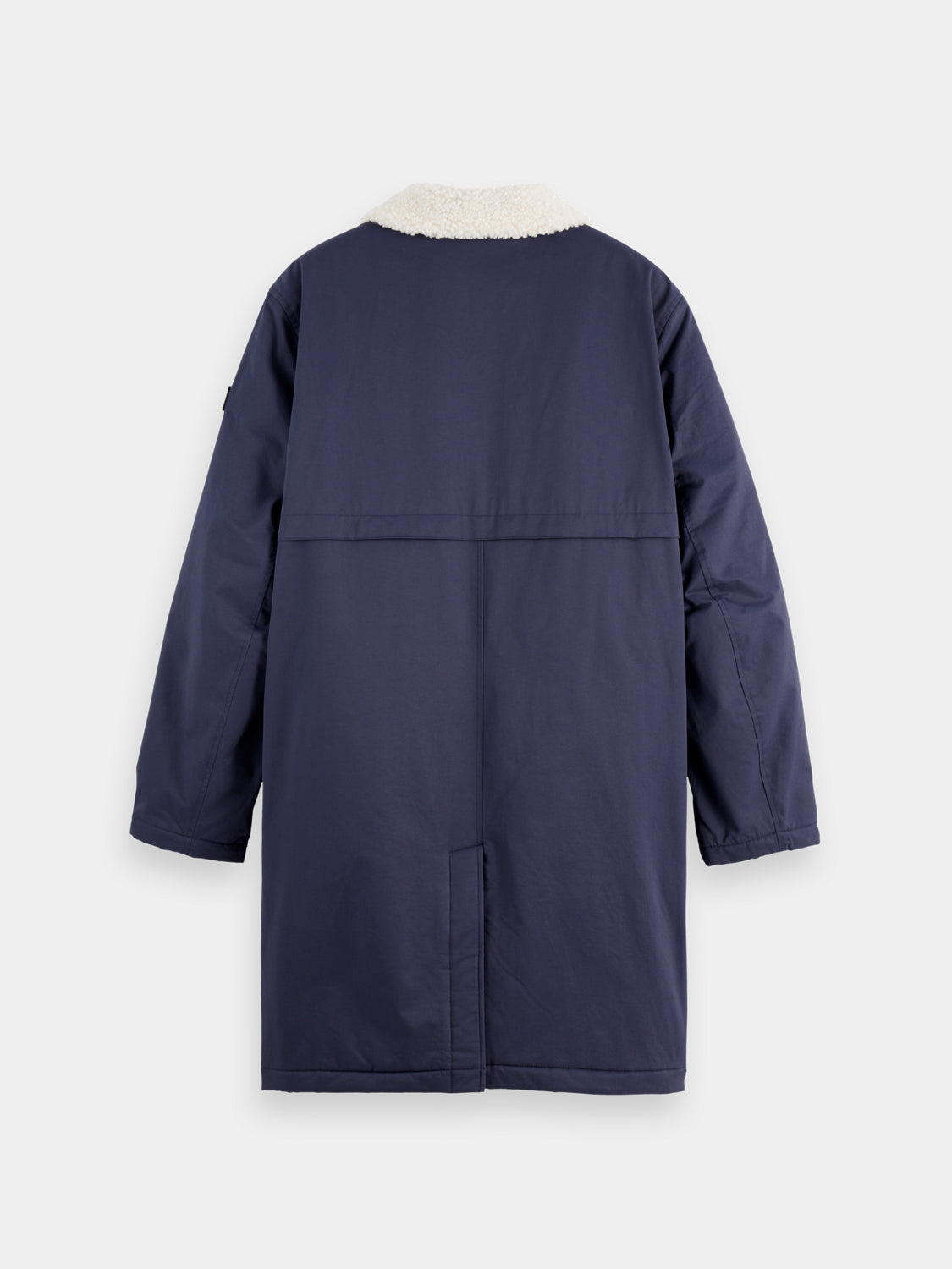 SCOTCH & SODA teddy collar coat jacket in black, featuring a plush teddy collar and stylish design, ideal for cold weather.