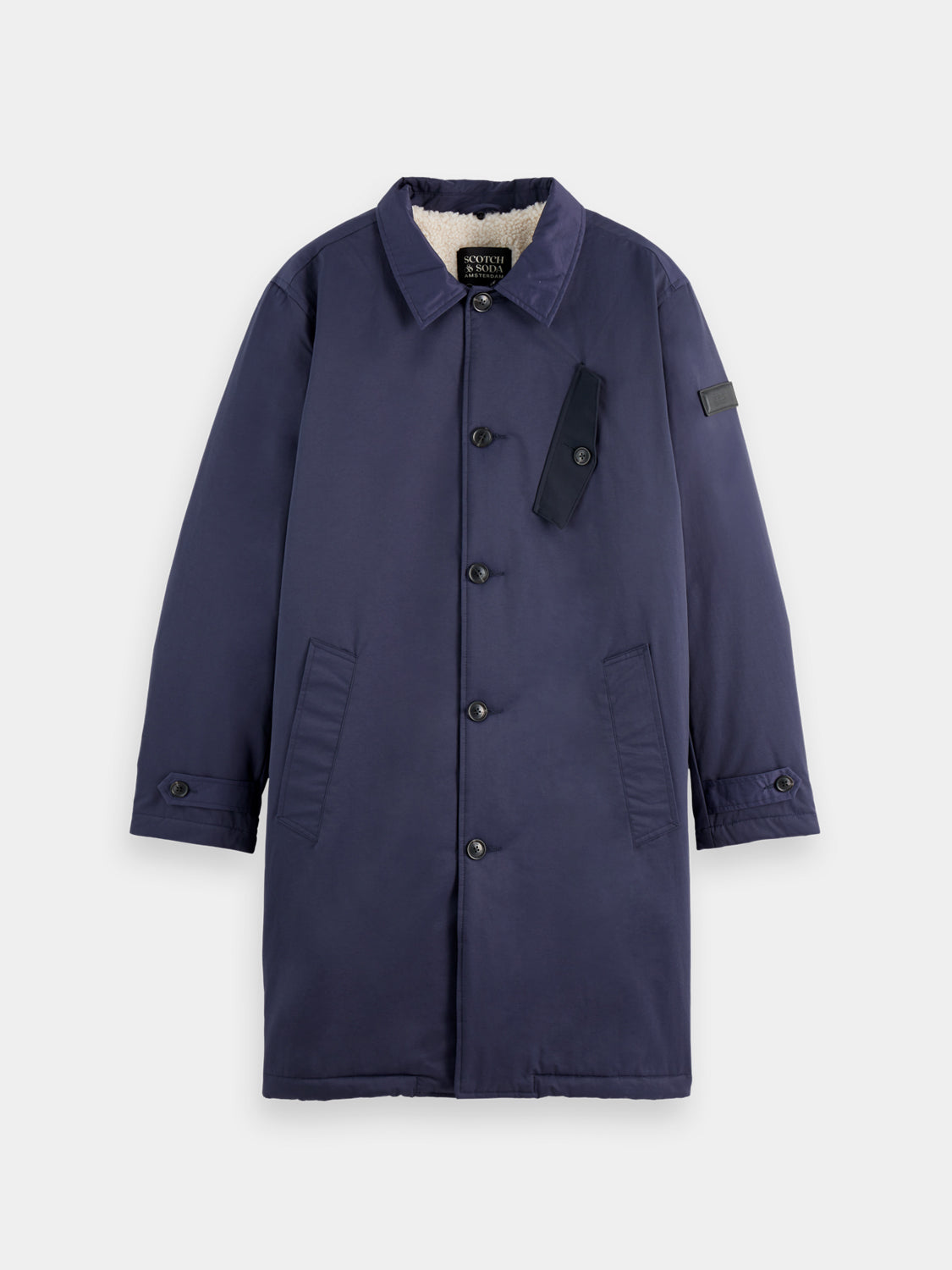 SCOTCH & SODA teddy collar coat, stylish jacket with plush collar, cozy and fashionable outerwear for cold weather.