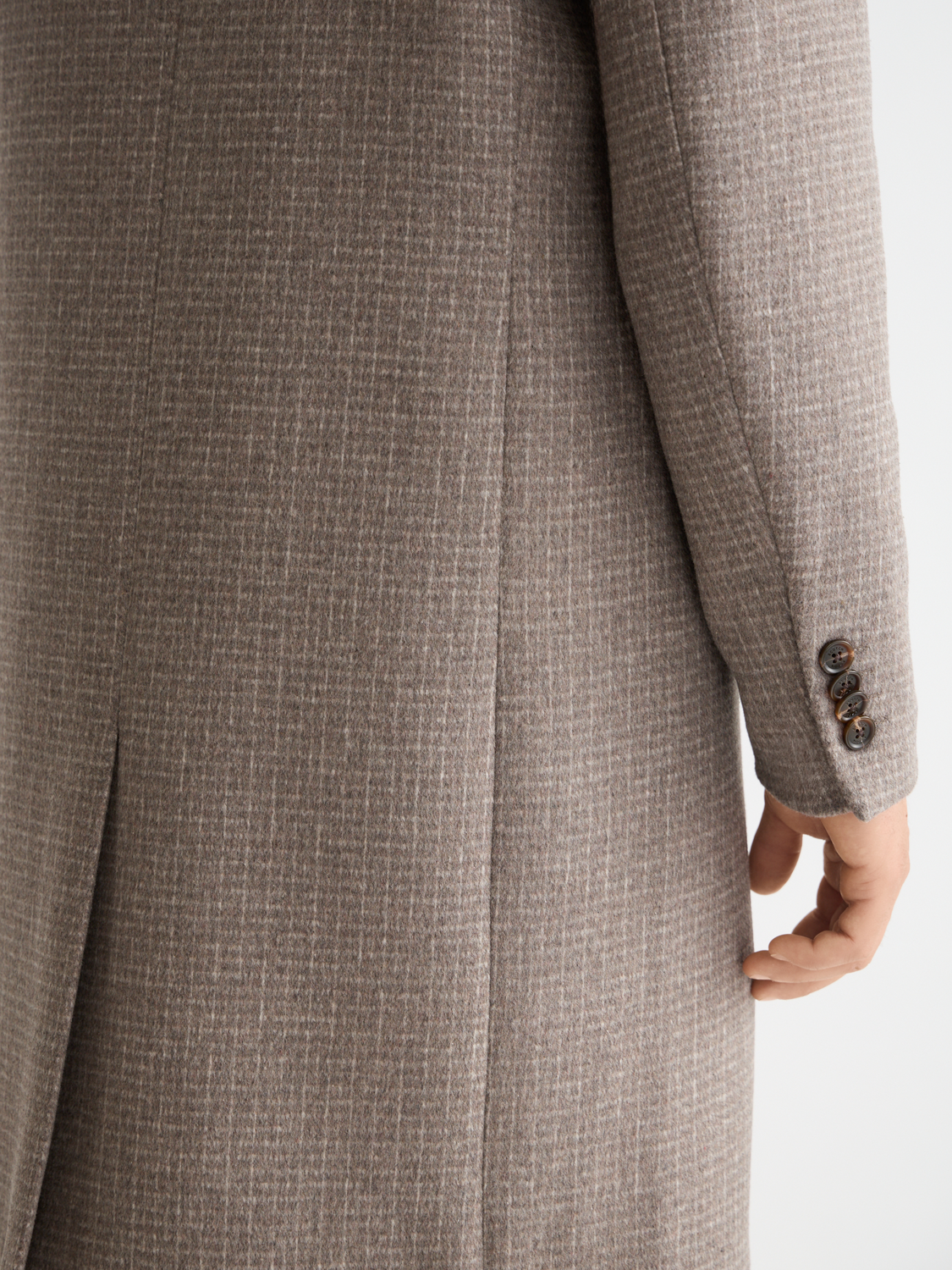 SCOTCH & SODA classic wool coat in neutral color, stylish jacket with tailored fit and button details, front view.