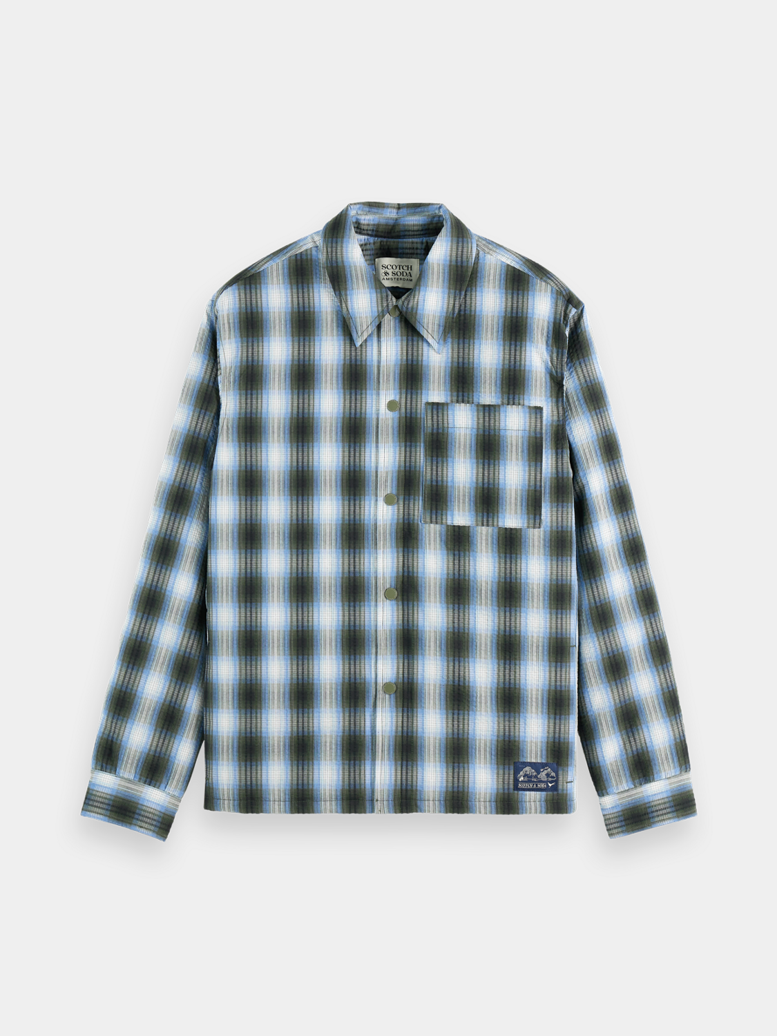 Seersucker padded overshirt jacket by Scotch & Soda featuring a textured fabric and casual fit, suitable for stylish layering.