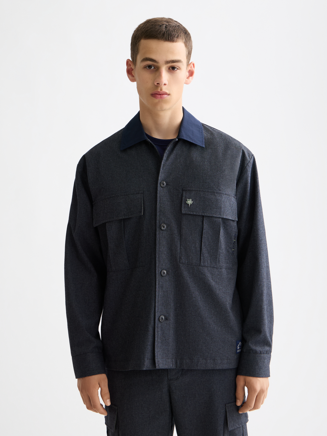 SCOTCH & SODA Melange utility overshirt jacket in olive green with multiple pockets and button front, casual streetwear style