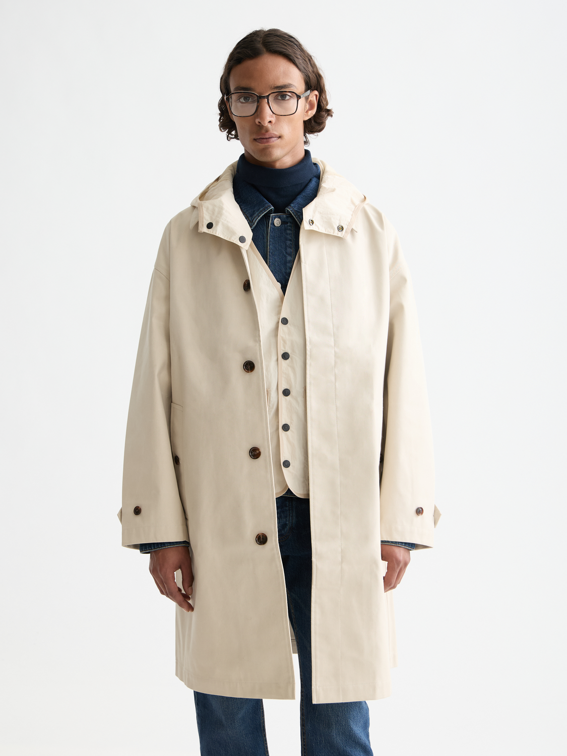 Scotch & Soda car coat with detachable vest, stylish men's jacket featuring a classic design and layered look.