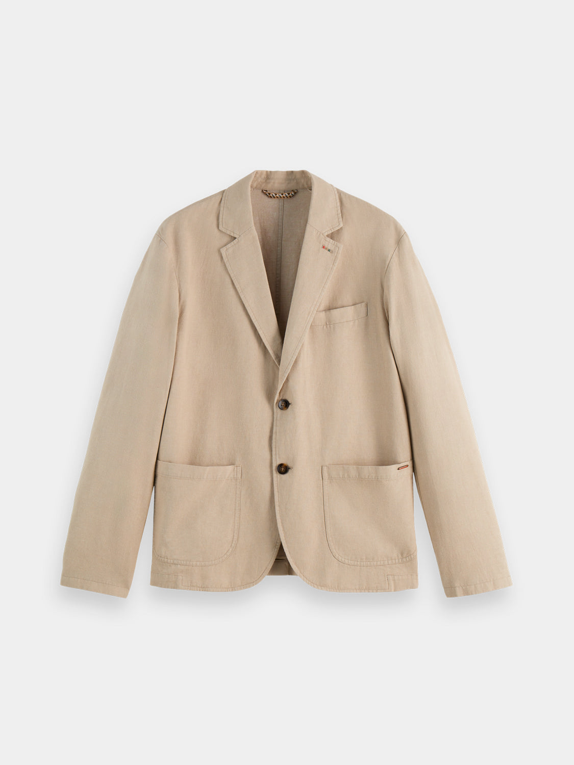 Relaxed-fit blazer from SCOTCH & SODA, tailored in classic style with a structured collar and button closure, shown on a hanger.