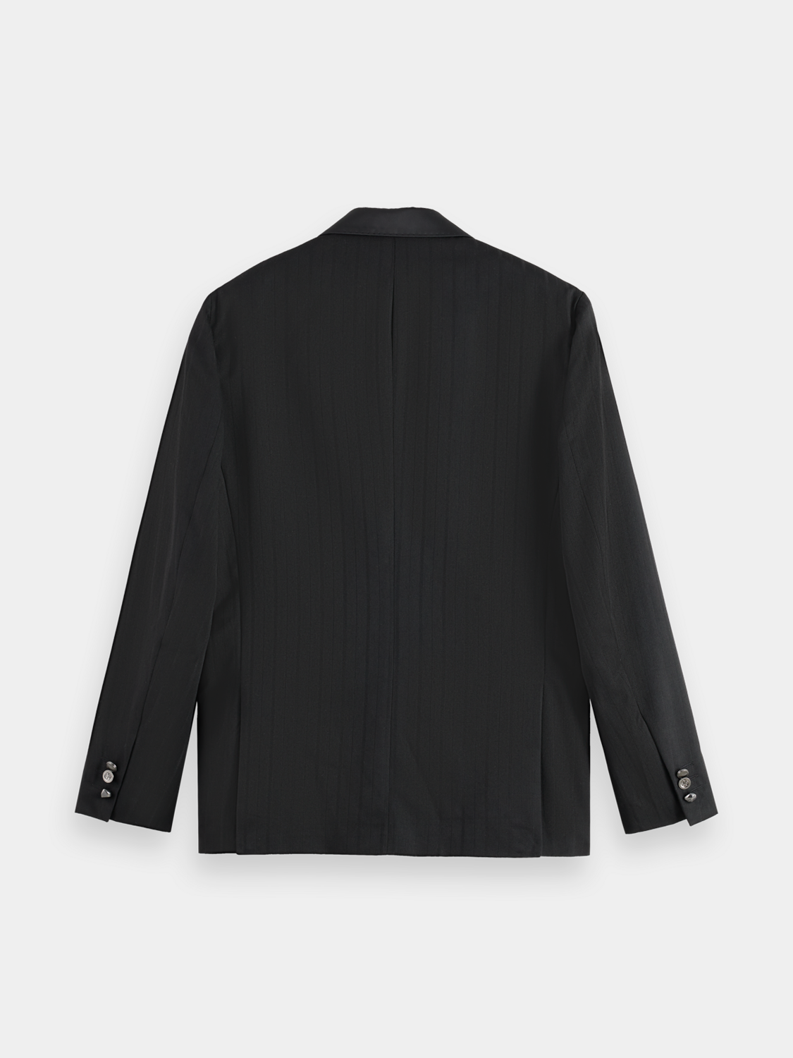 Dark blue Scotch & Soda double-breasted blazer with structured lapels and front buttons, tailored for a polished look.