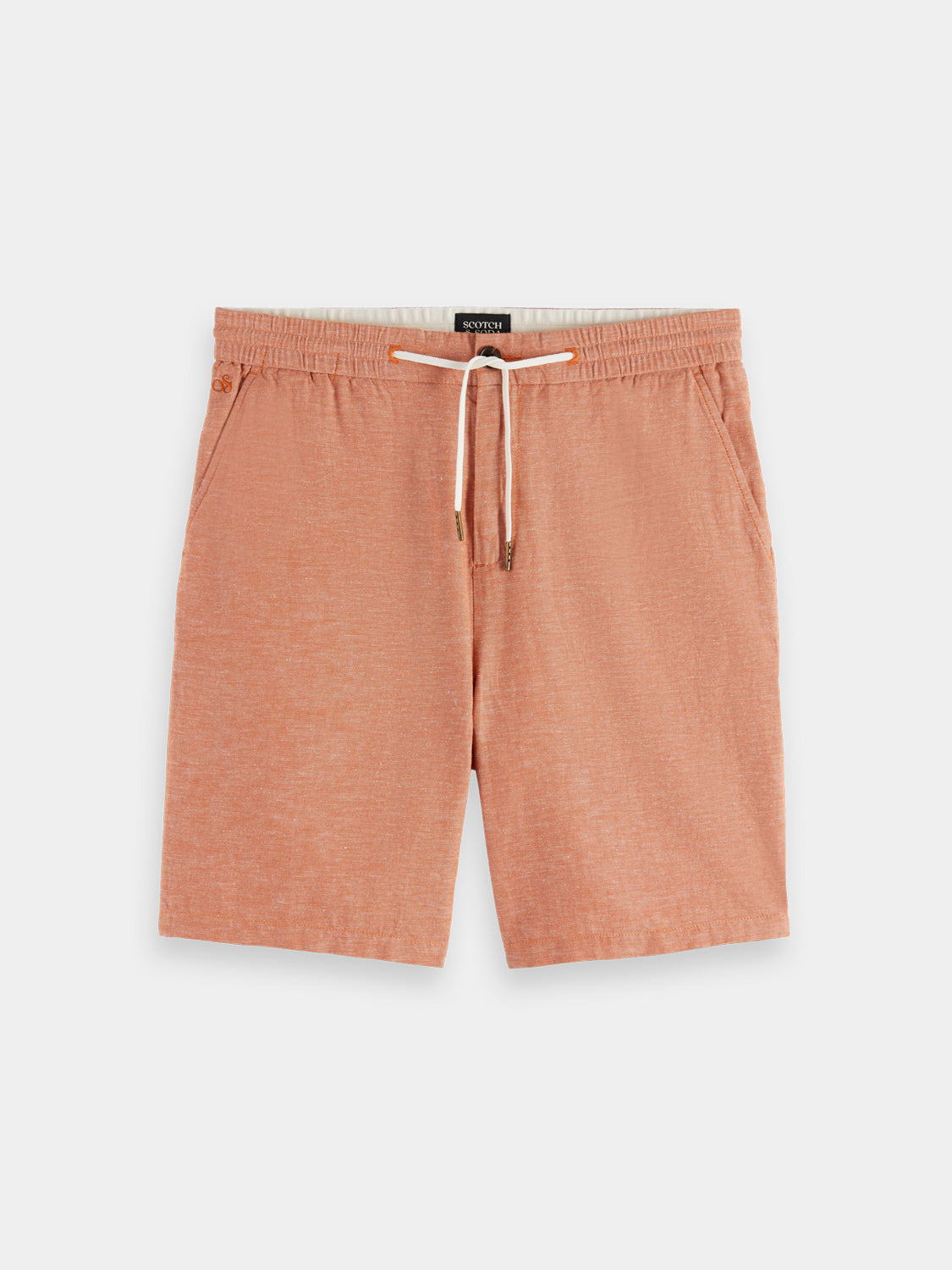 Scotch & Soda Fave cotton-linen shorts with a relaxed fit, beige color, and casual style perfect for warm weather.