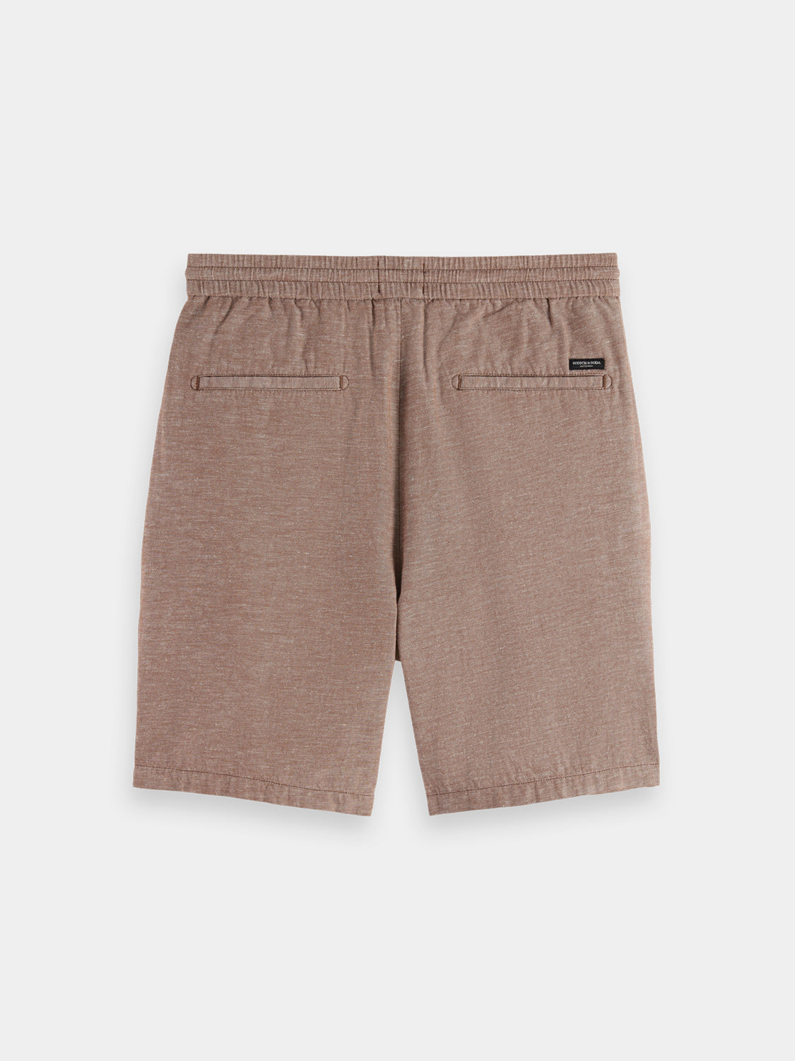 Back view of SCOTCH & SODA Fave cotton-linen shorts showing relaxed fit and light fabric in natural fabric blend.