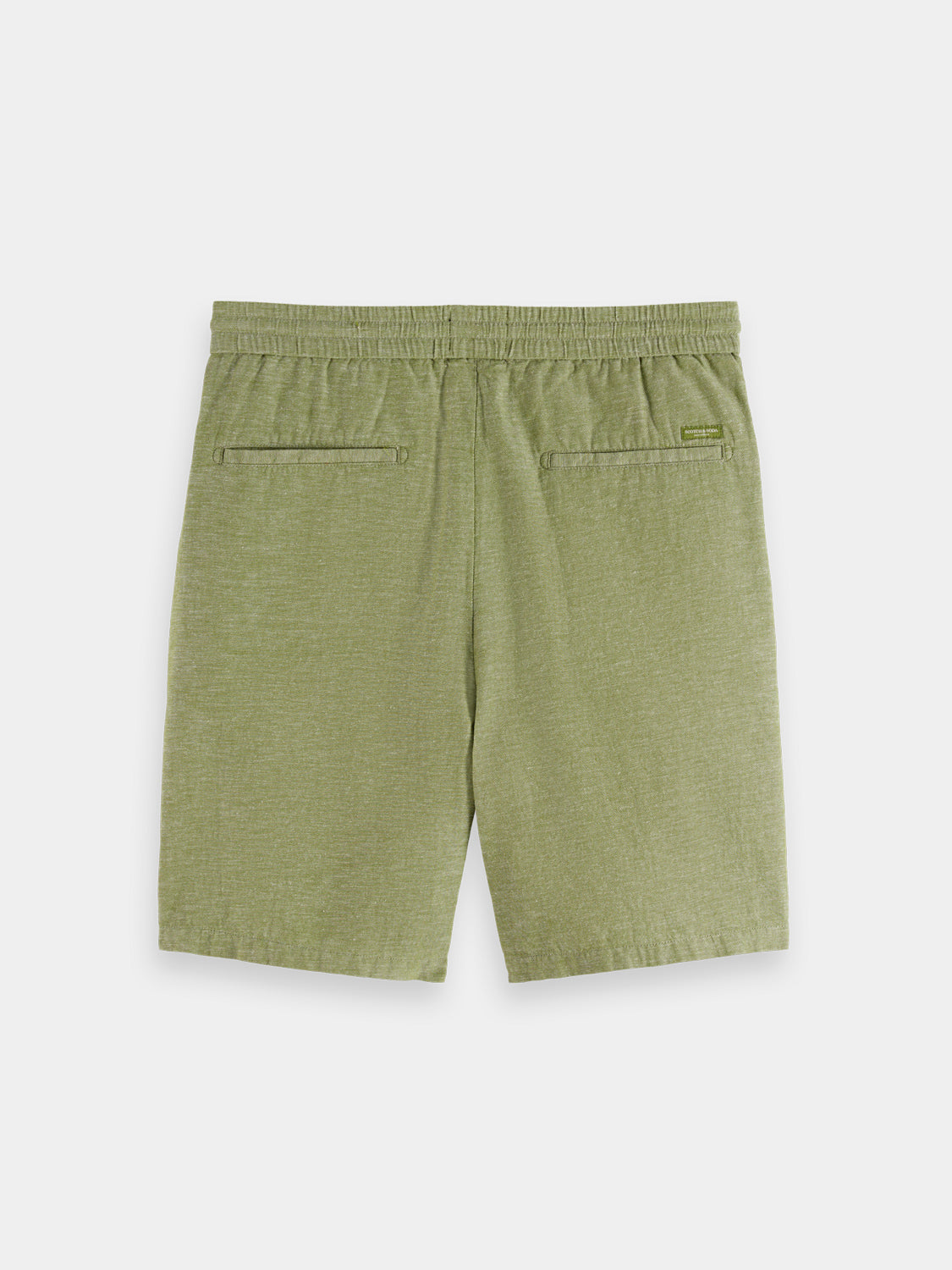 Fave cotton-linen shorts by Scotch & Soda, showing light beige fabric and relaxed fit on a model.