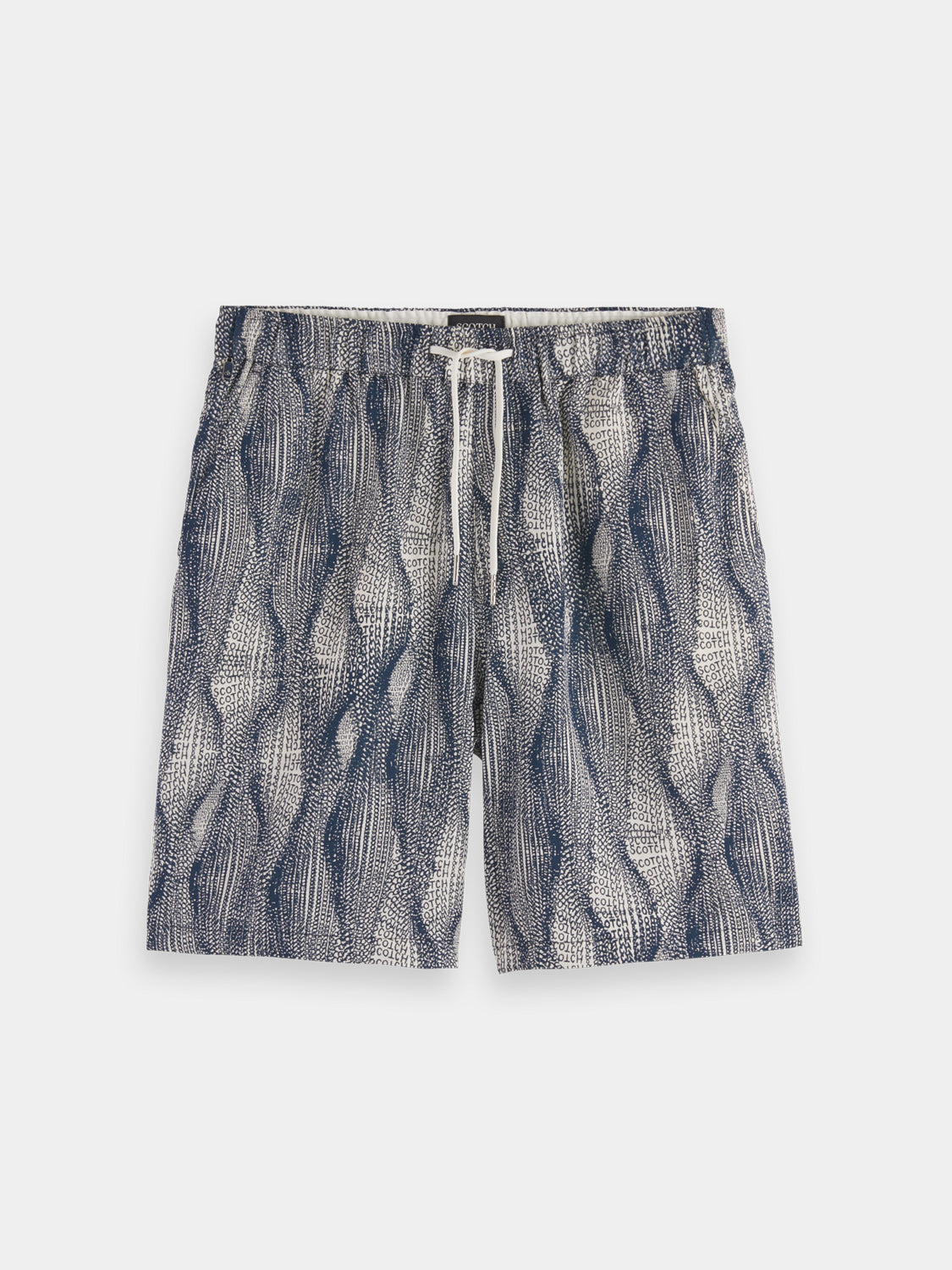 Fave printed shorts by Scotch & Soda featuring vibrant patterns and a casual fit, shown on a model.