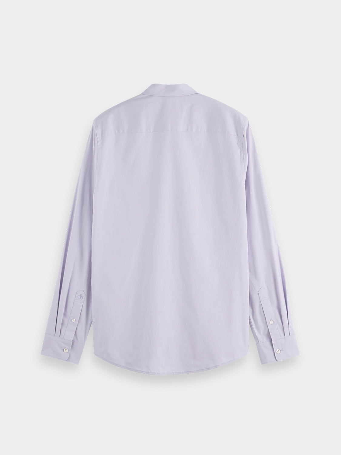 Long sleeve Scotch & Soda poplin shirt in a dark color, showing the front with collar and button details.