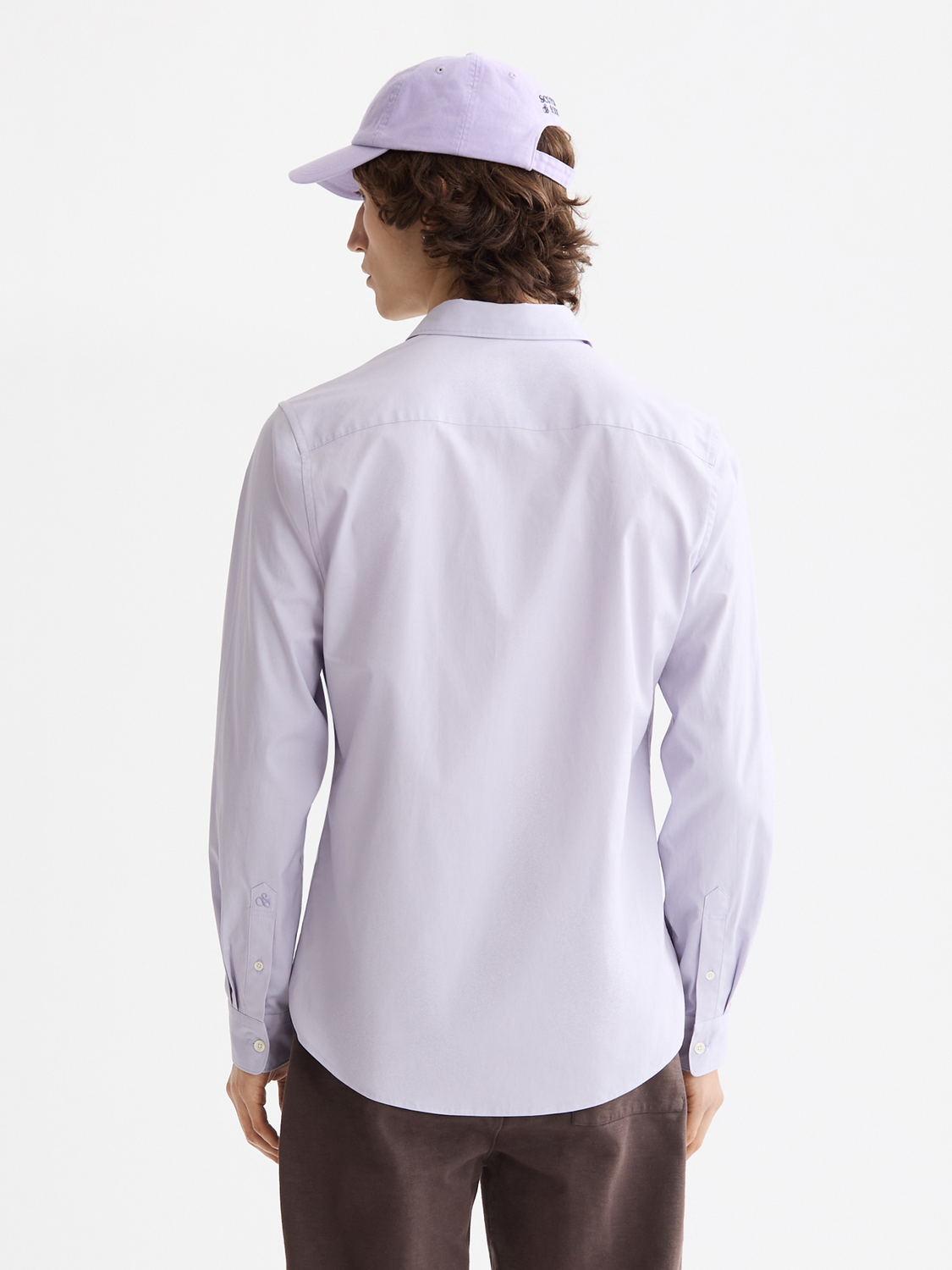 Long-sleeve Scotch & Soda poplin shirt featuring a back view with a classic collar and button cuffs.