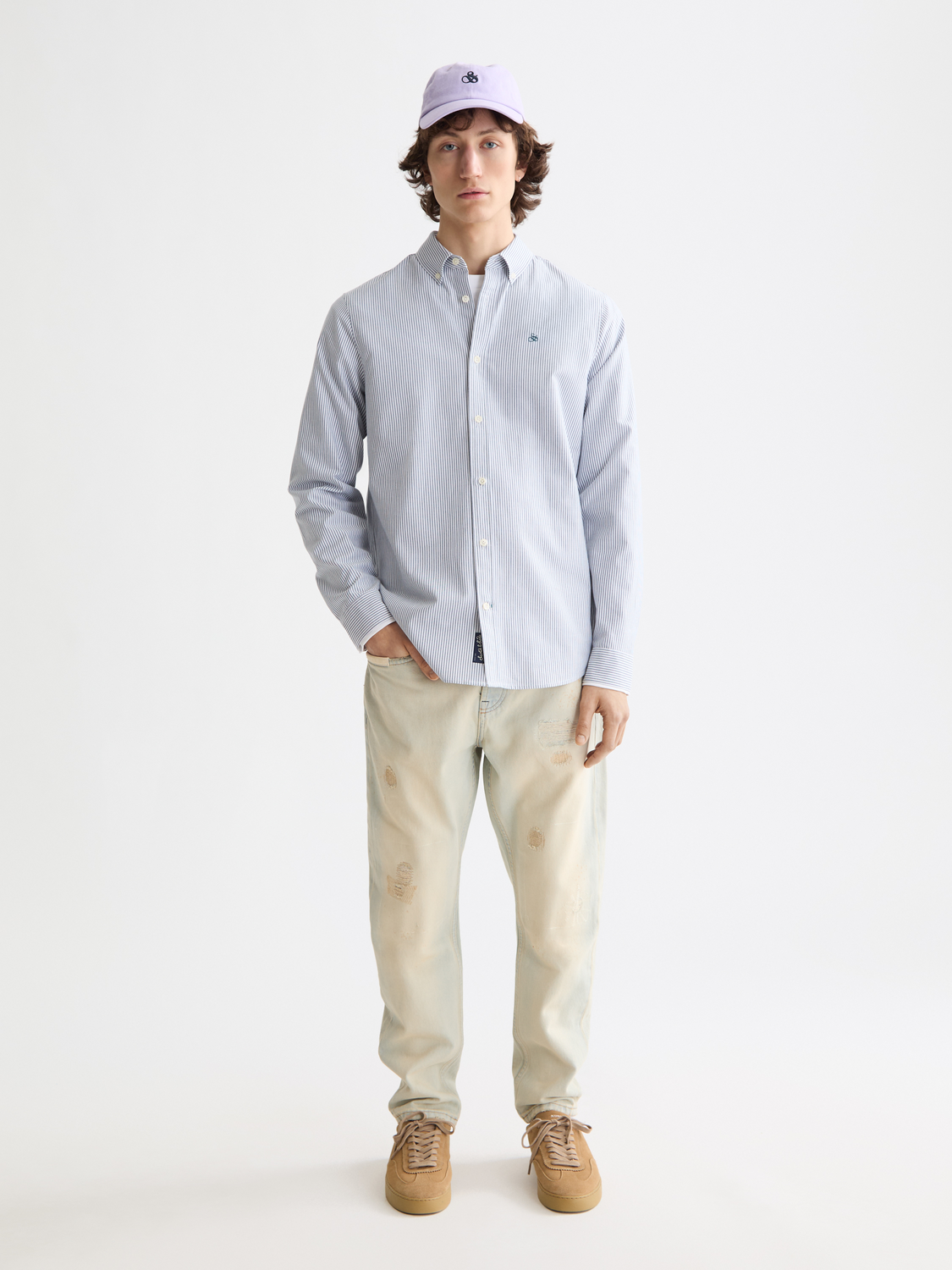 Long-sleeve striped Oxford shirt by Scotch & Soda, featuring classic collar and button-up front.