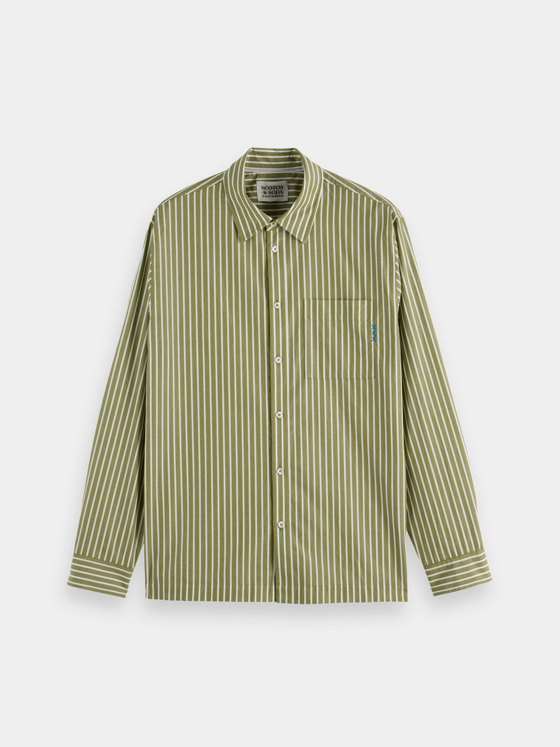 Long sleeve striped poplin shirt by Scotch & Soda, featuring a classic design and button-down collar.