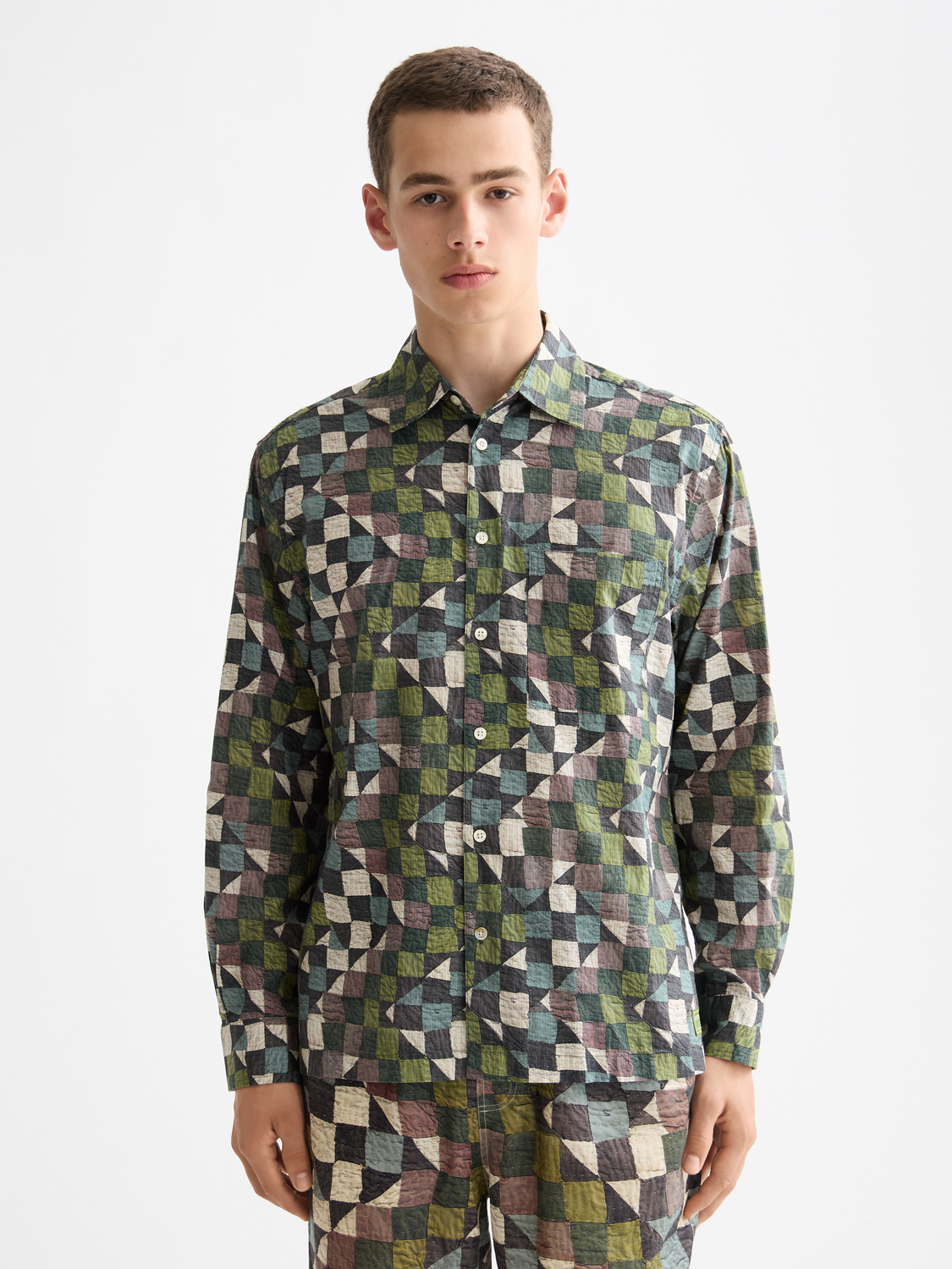 Long-sleeve printed shirt by Scotch & Soda featuring a vibrant, colorful pattern on soft fabric.
