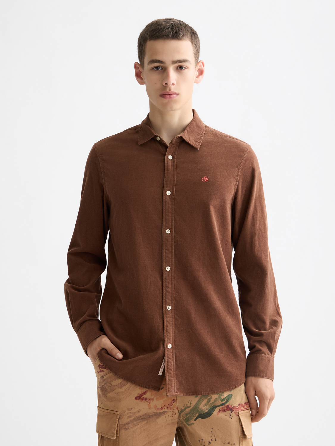 Long sleeve Scotch & Soda corduroy shirt in a classic fit, featuring a soft textured fabric and button-down front.