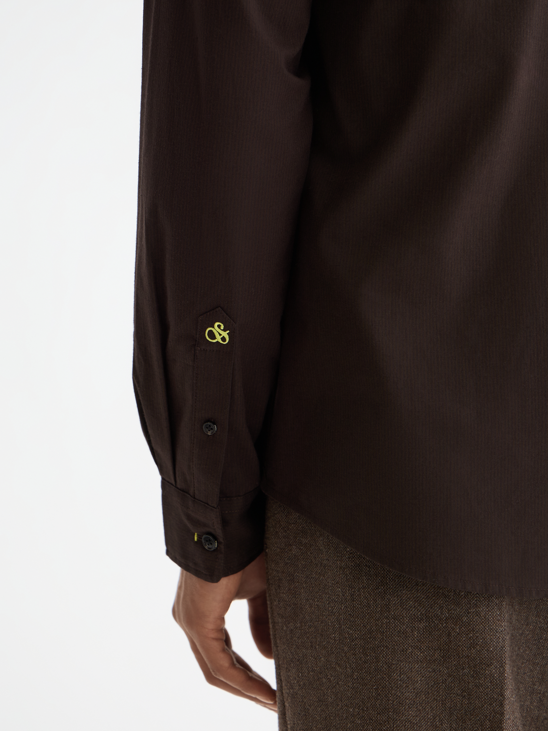 Long-sleeve Scotch & Soda poplin shirt with a classic collar and button-front, shown in a stylish, patterned fabric.