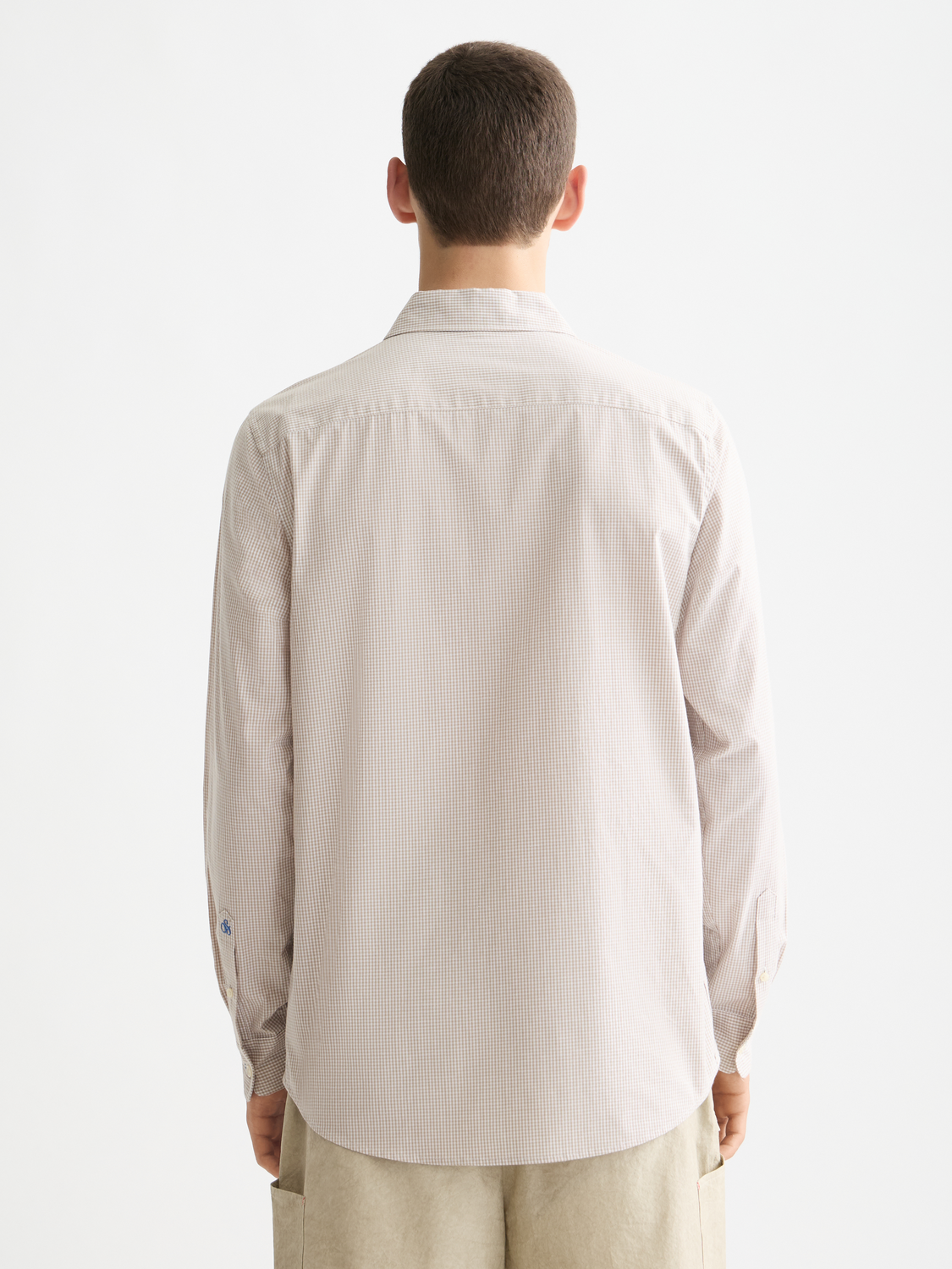 Long sleeve check poplin shirt by Scotch & Soda, showing a button-up design with a classic check pattern and back view.