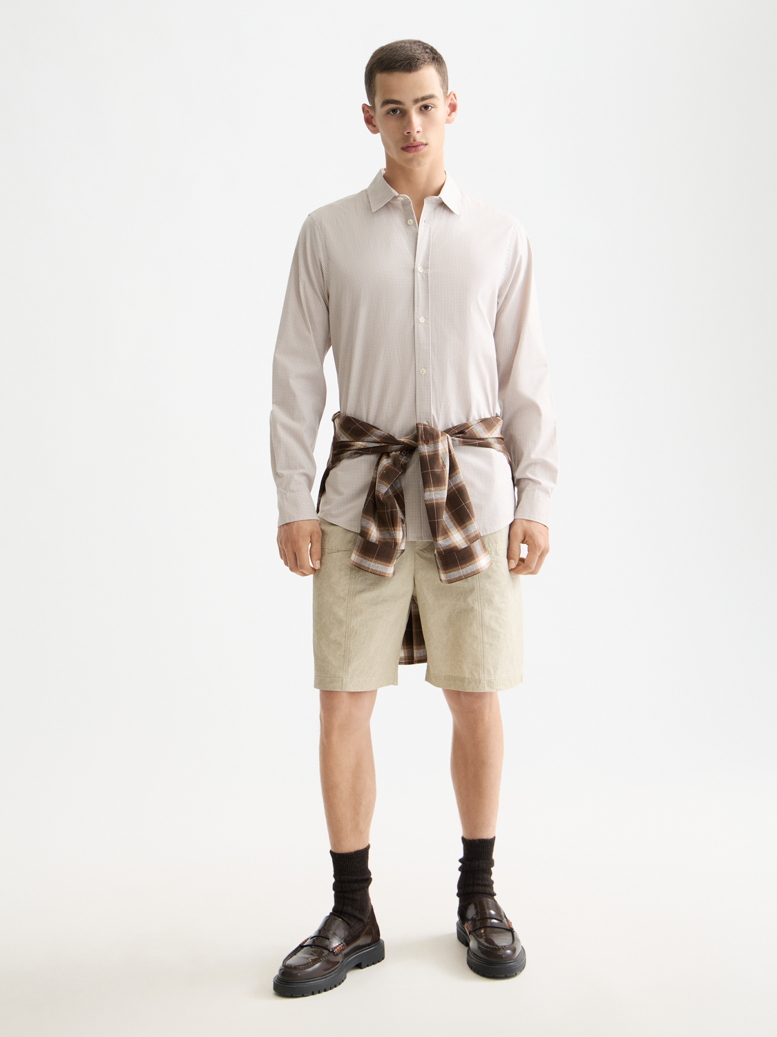 Long sleeve check poplin shirt by Scotch & Soda, featuring a classic plaid pattern and button-down collar.