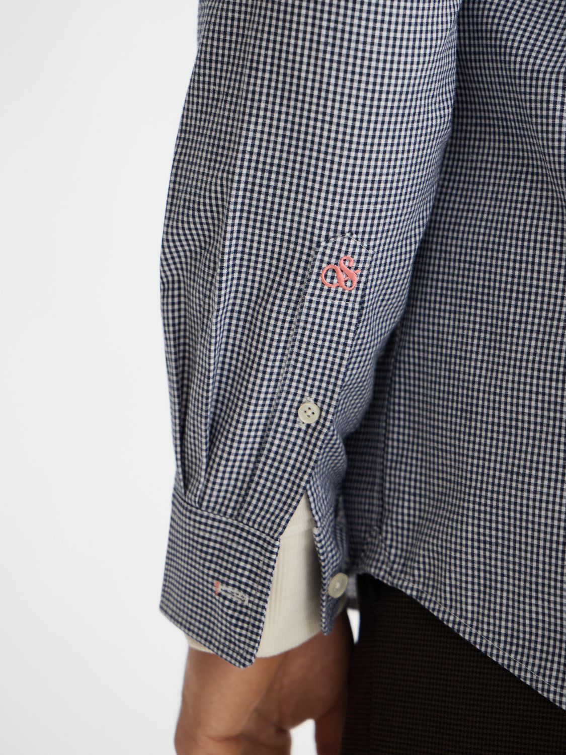 Long-sleeve Scotch & Soda check poplin shirt with button front and collar, featuring a classic plaid pattern.