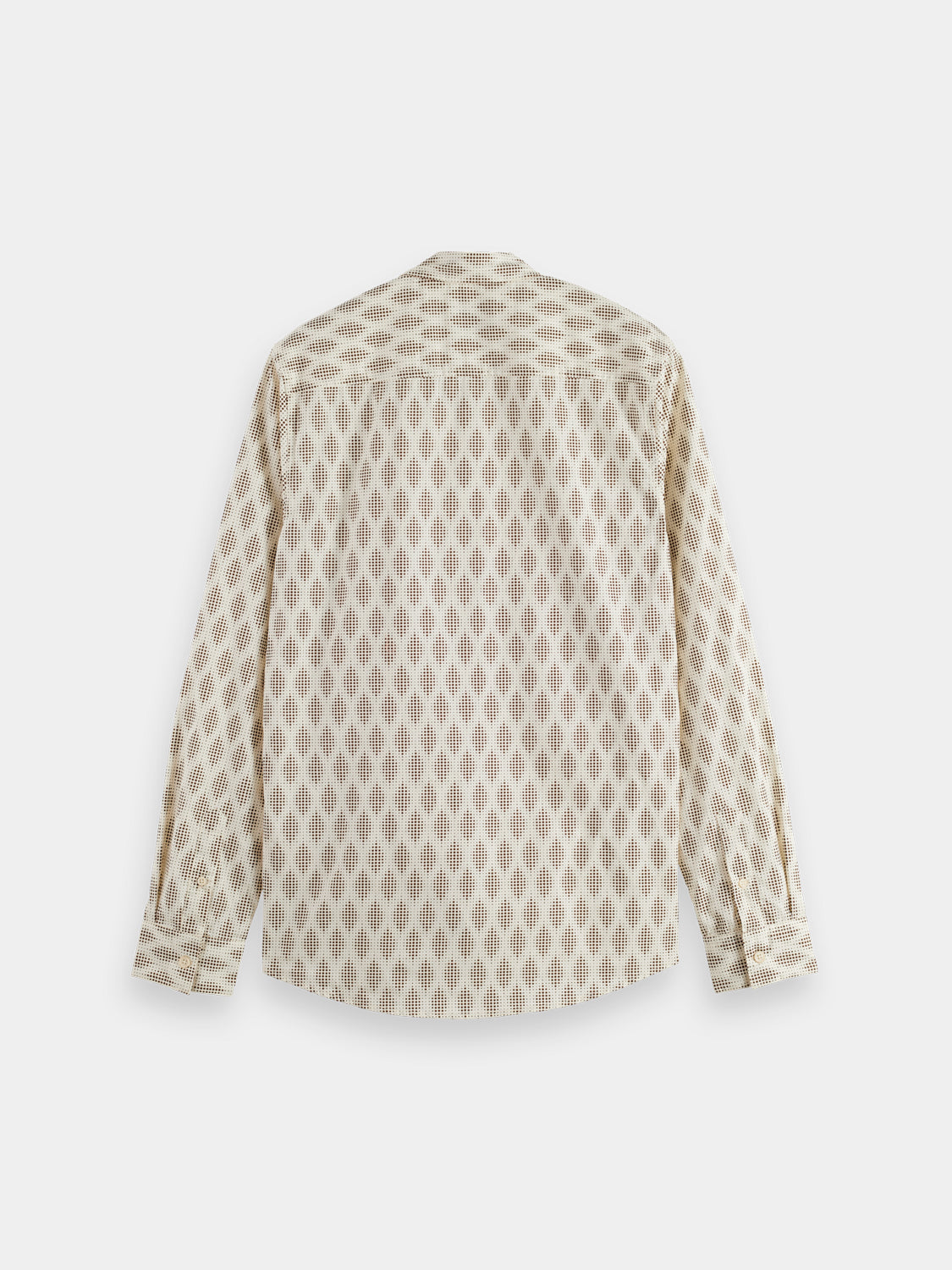 Long sleeve printed shirt by Scotch & Soda, featuring vibrant patterns and casual fit, shown from the back.