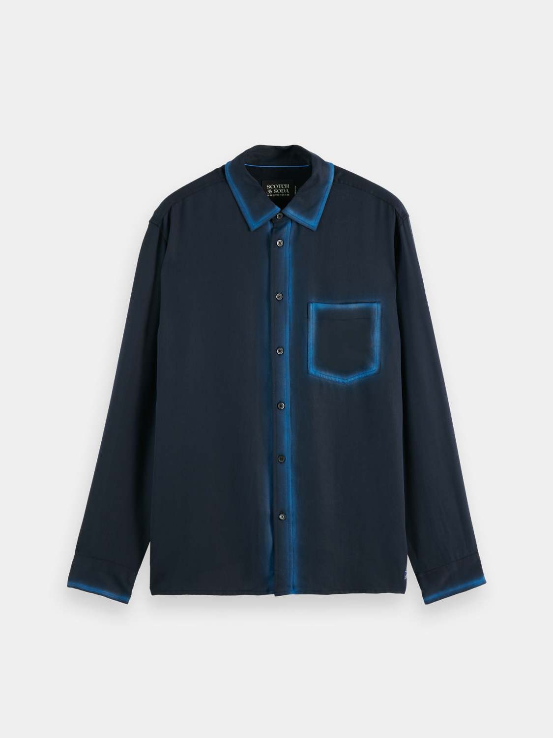 Relaxed-fit Scotch & Soda long sleeve shirt with a casual design, displayed on a hanger against a plain background.