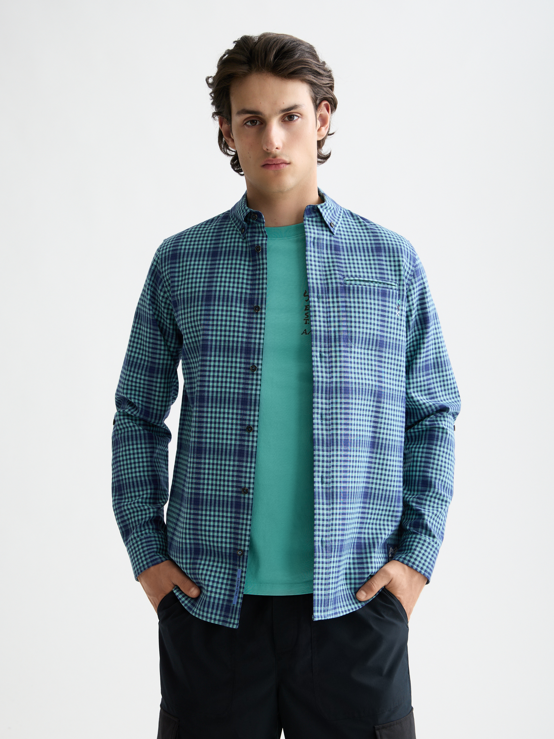 Long sleeve Shadow Check Double Face Shirt by Scotch & Soda, featuring a stylish checkered pattern and double-faced fabric.