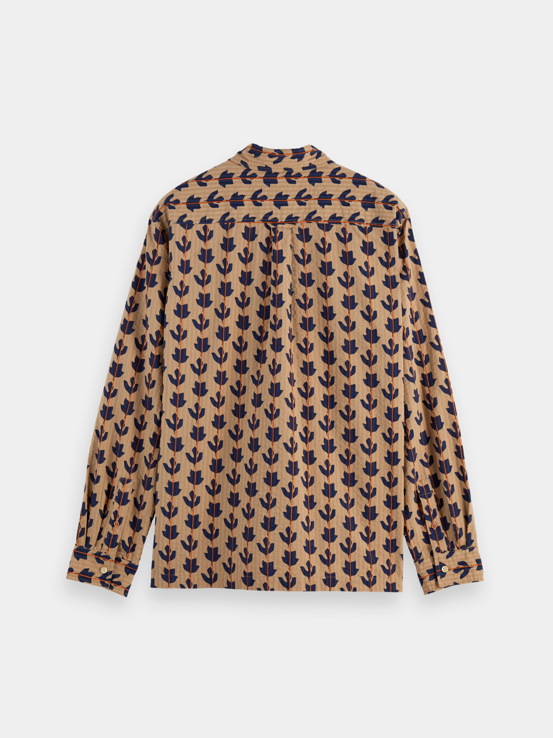 Long-sleeve printed shirt by Scotch & Soda, featuring vibrant patterns and casual fit, shown from the back in the image.