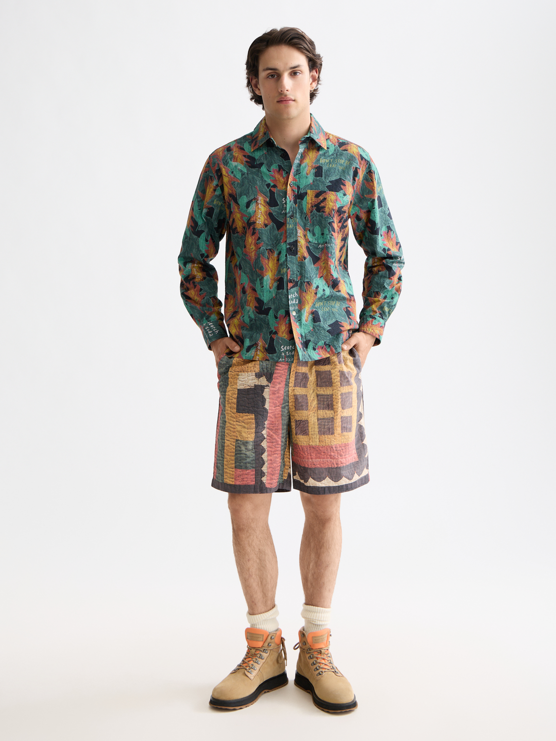 Long-sleeve printed shirt by Scotch & Soda featuring vibrant patterns and a casual fit, displayed on a plain background.