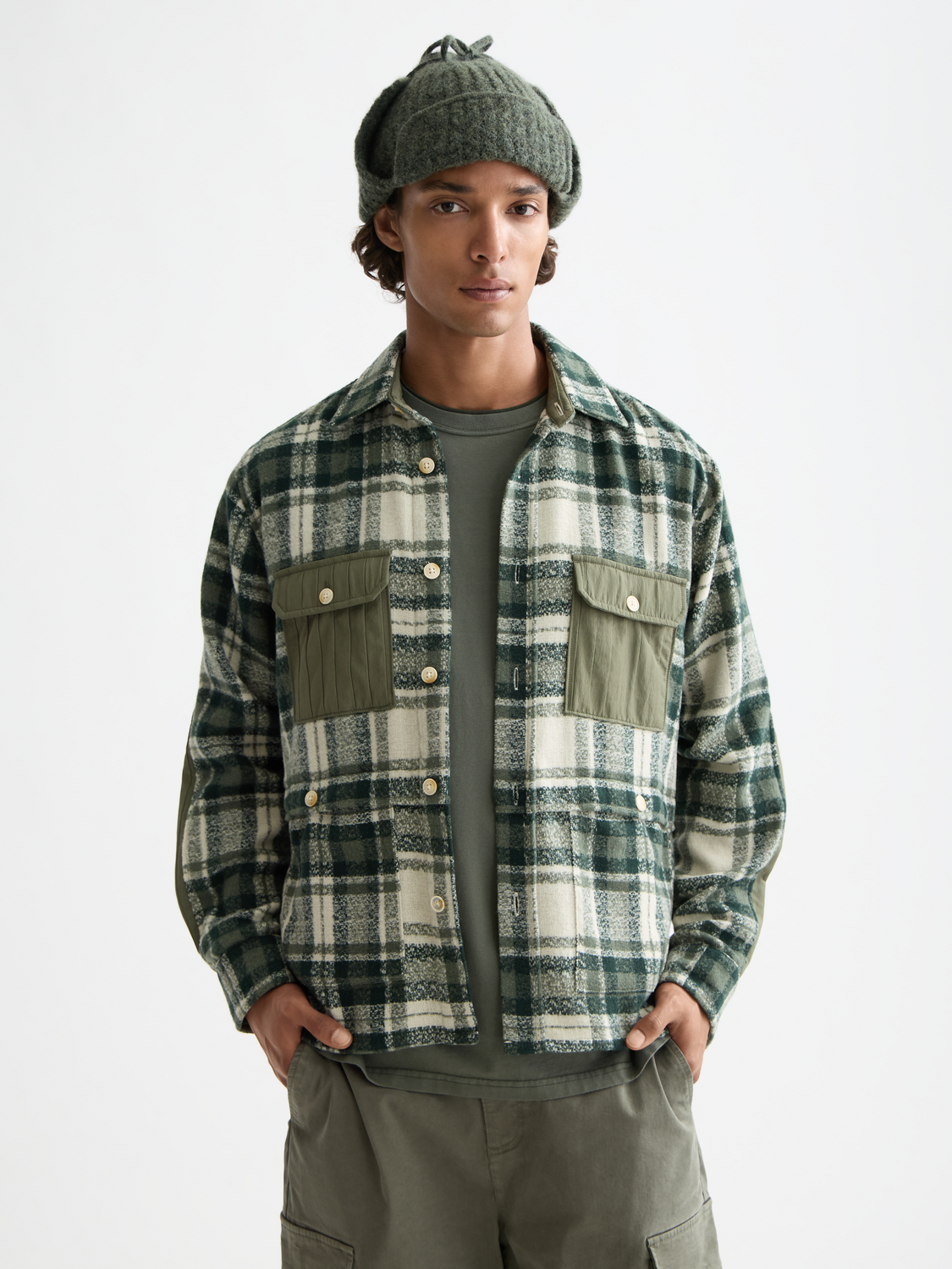 Long sleeve patchwork shirt by Scotch & Soda featuring mixed fabric patches and a classic collar.