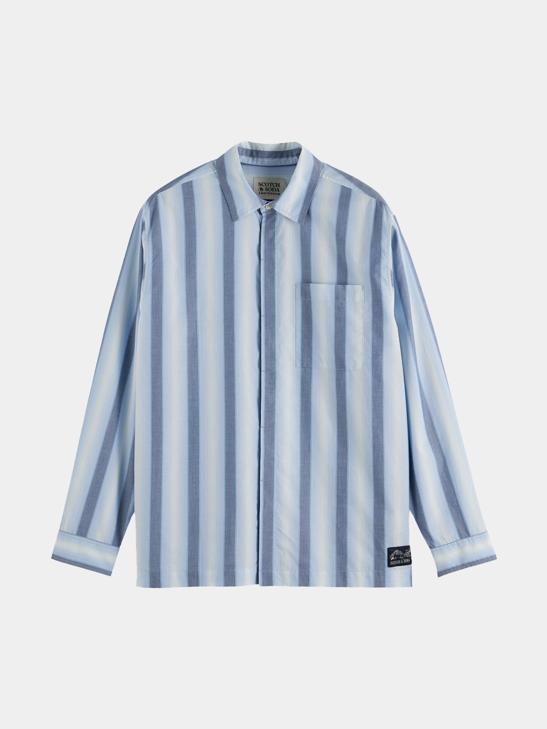Long-sleeve striped shirt by Scotch & Soda, featuring a stylish pattern and casual fit, shown in the product image.