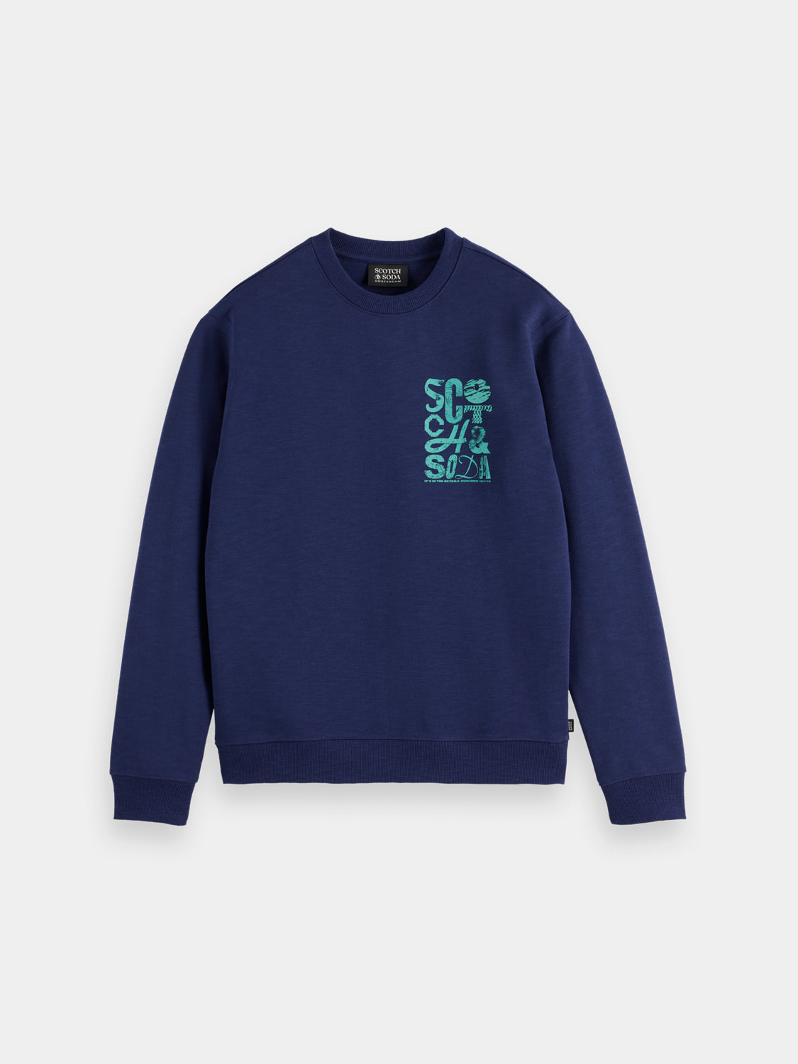 SCOTCH & SODA chest logo sweatshirt, men's gray fleece sweats with a front logo design and crew neckline.