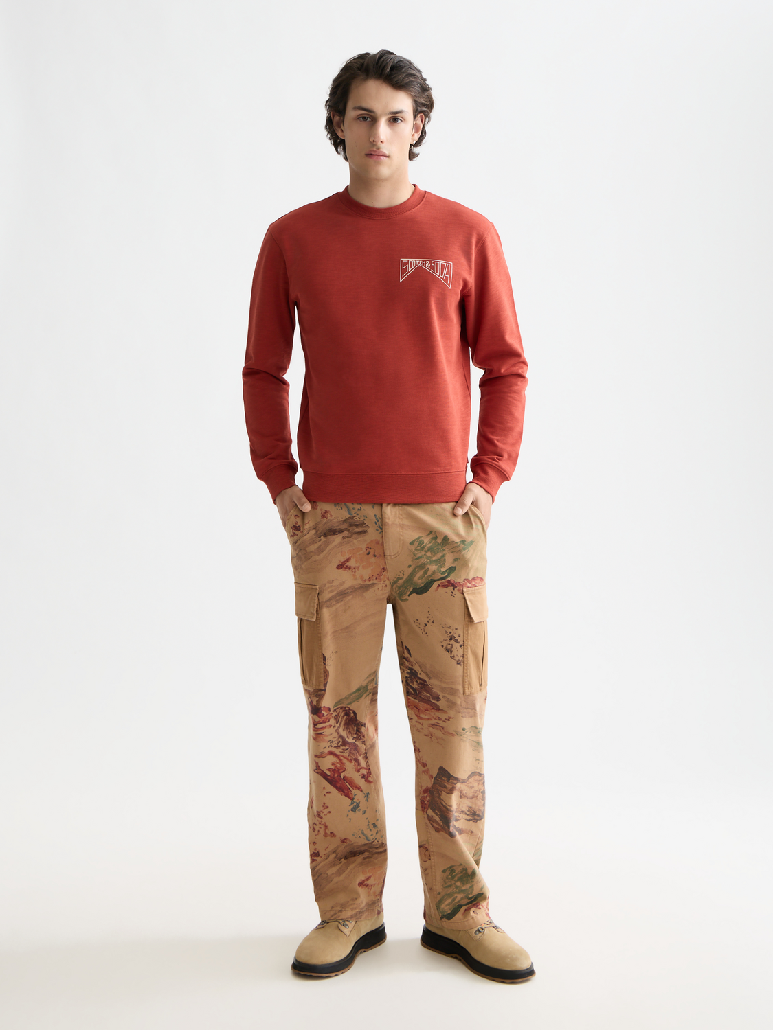 SCOTCH & SODA chest logo sweatshirt showing the front view with a casual fit and logo detail on the chest.