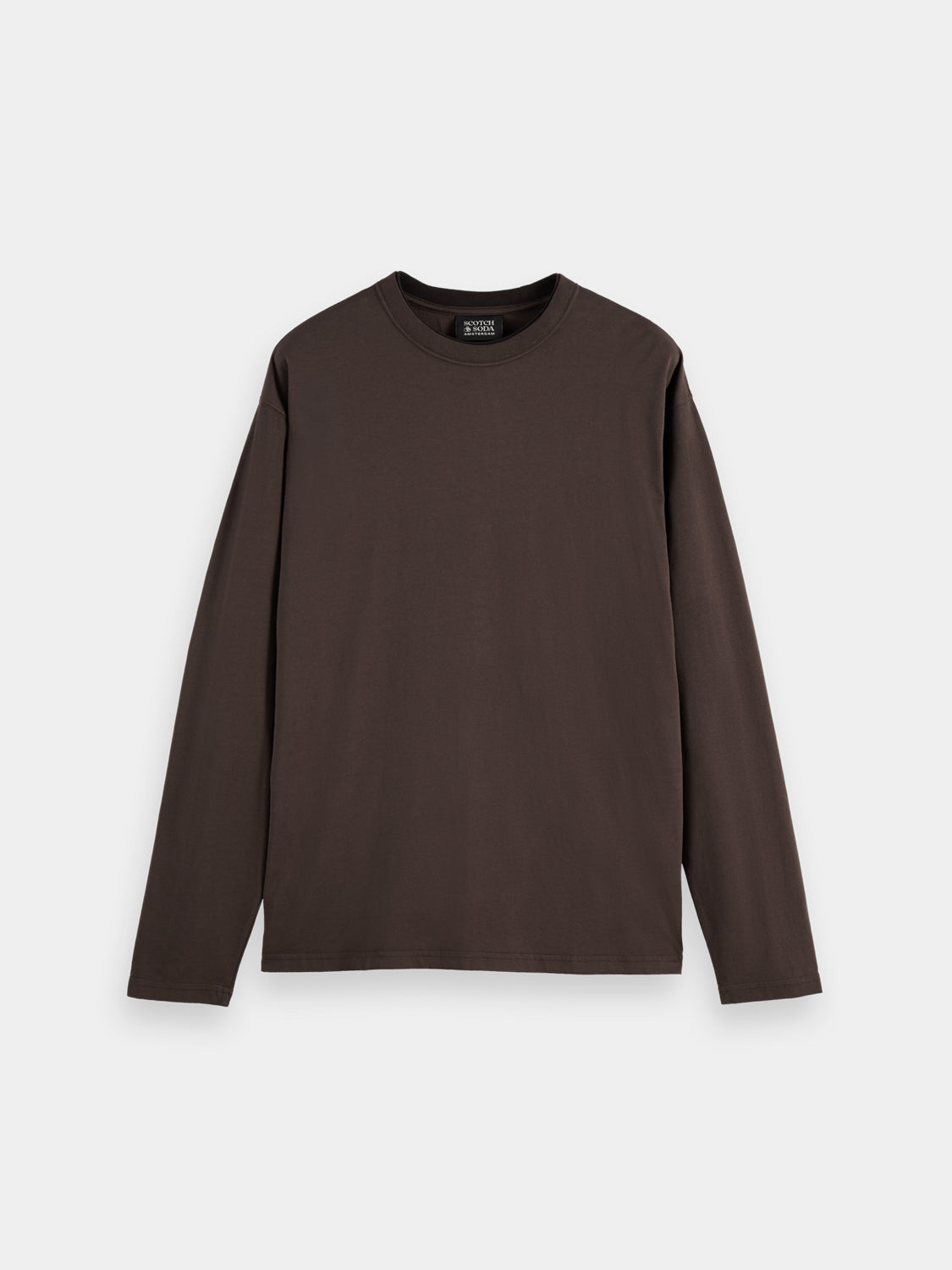 Long-sleeved SCOTCH & SODA T-shirt with a classic fit, featuring a solid color and subtle branding on the chest.