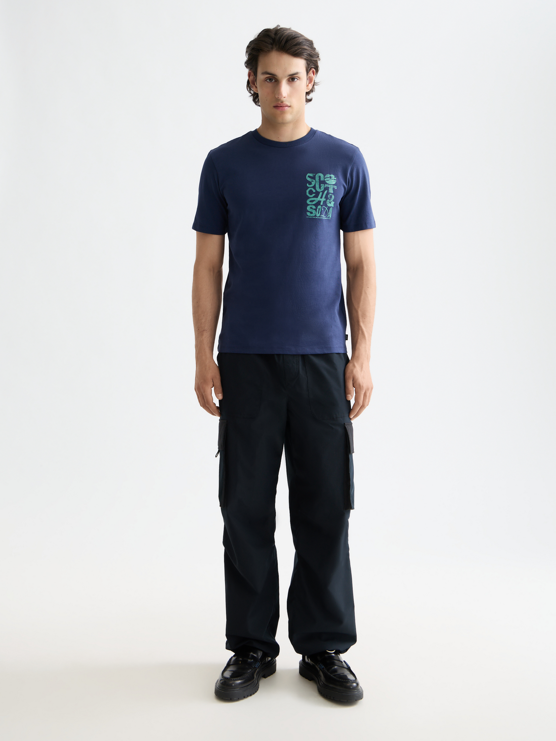Light gray Scotch & Soda short sleeve t-shirt with chest logo design, casual fit, and comfortable fabric.